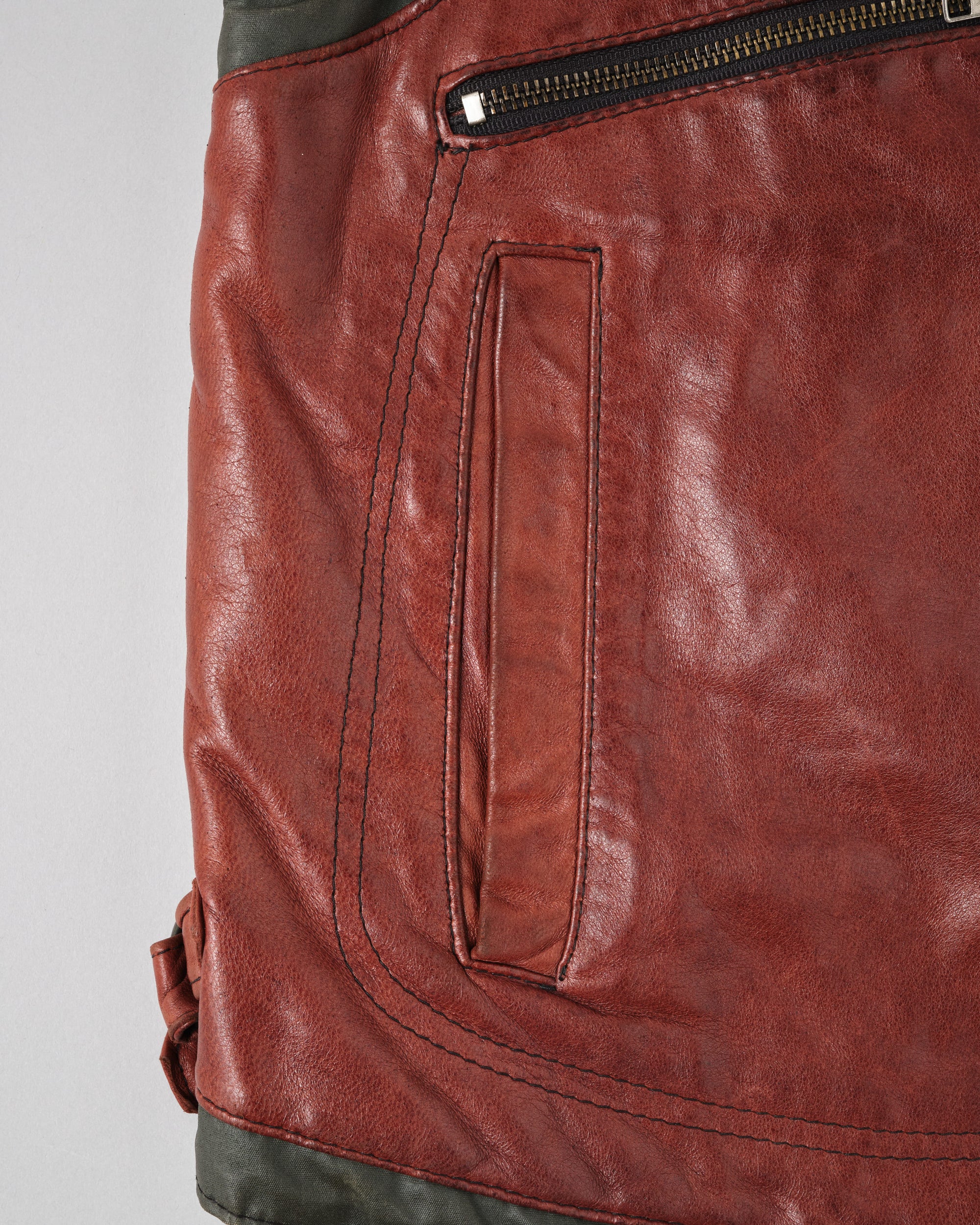 【~70's】British Vintage Switching Leather Nylon Zip Up Vest Size.40