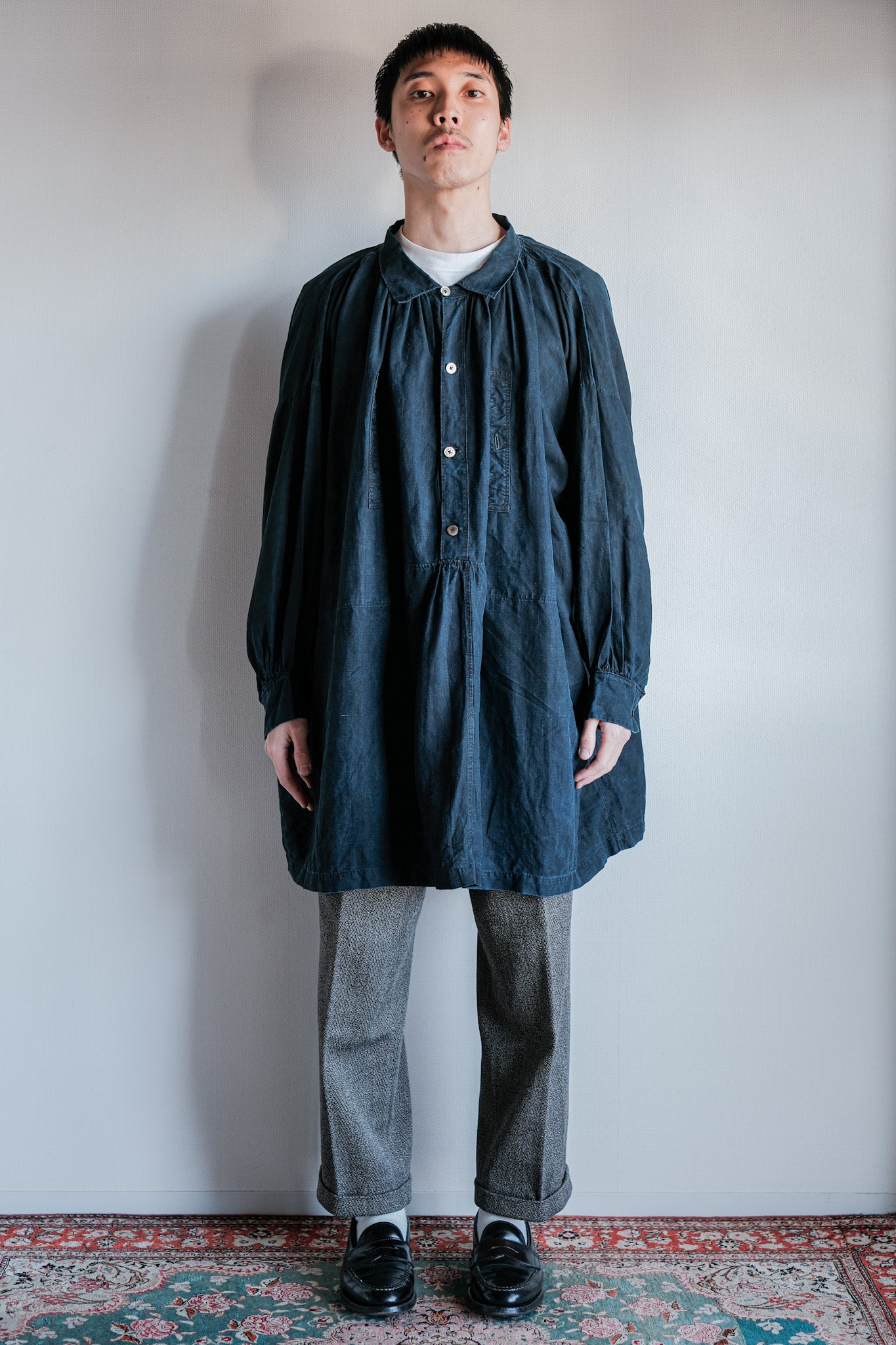 [Early 20th C] French Antique Indigo Linen Smock "BIAUDE"