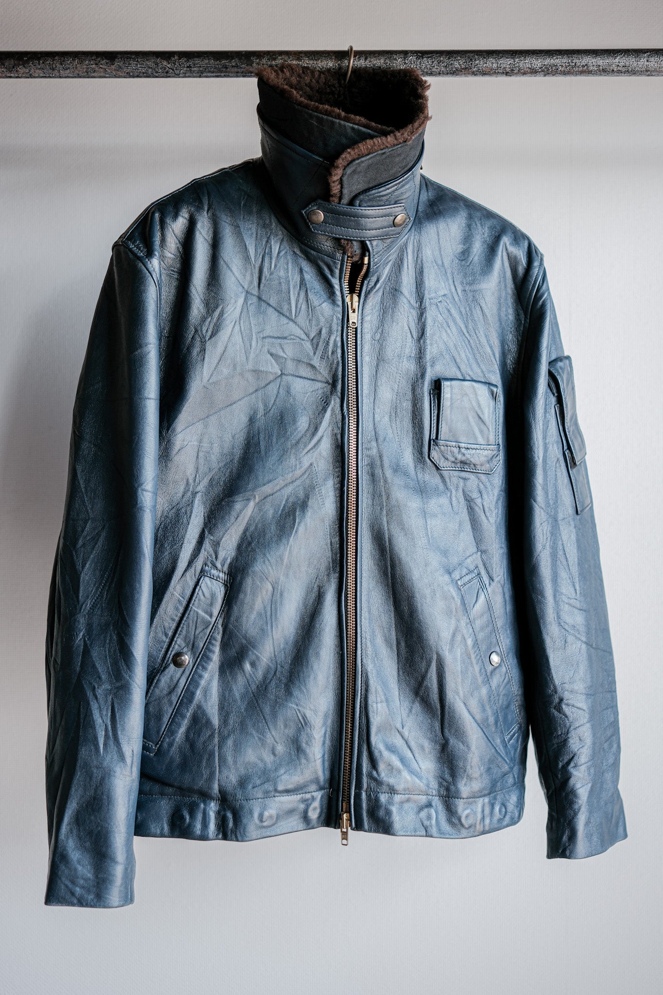 ［~70's］French Air Force Pilot Leather Jacket With Chin Strap Size.96L "Full Set"