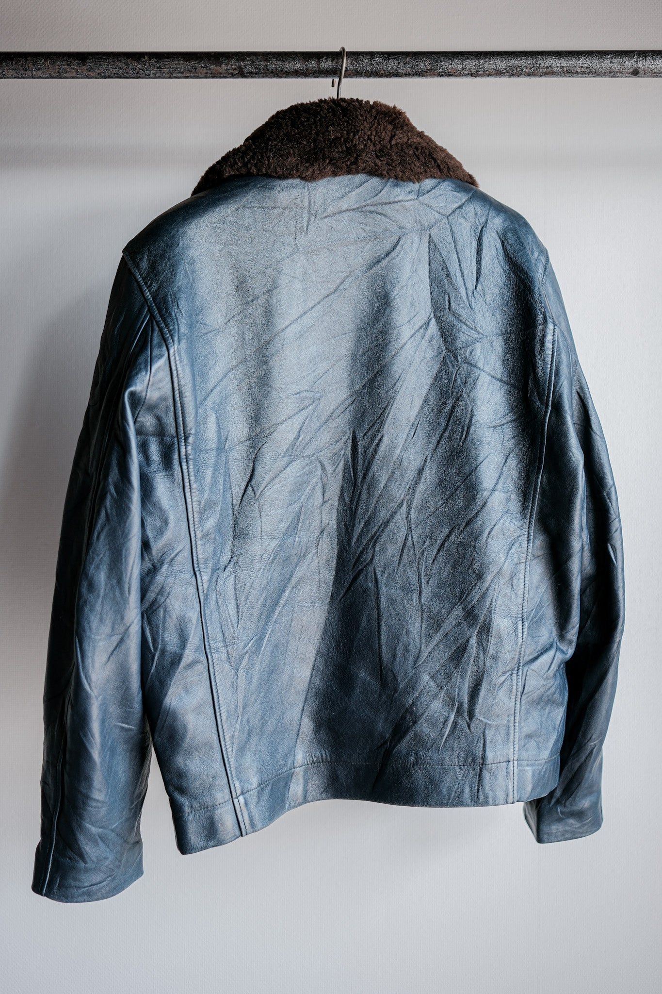 ［~70's］French Air Force Pilot Leather Jacket With Chin Strap Size.96L "Full Set"