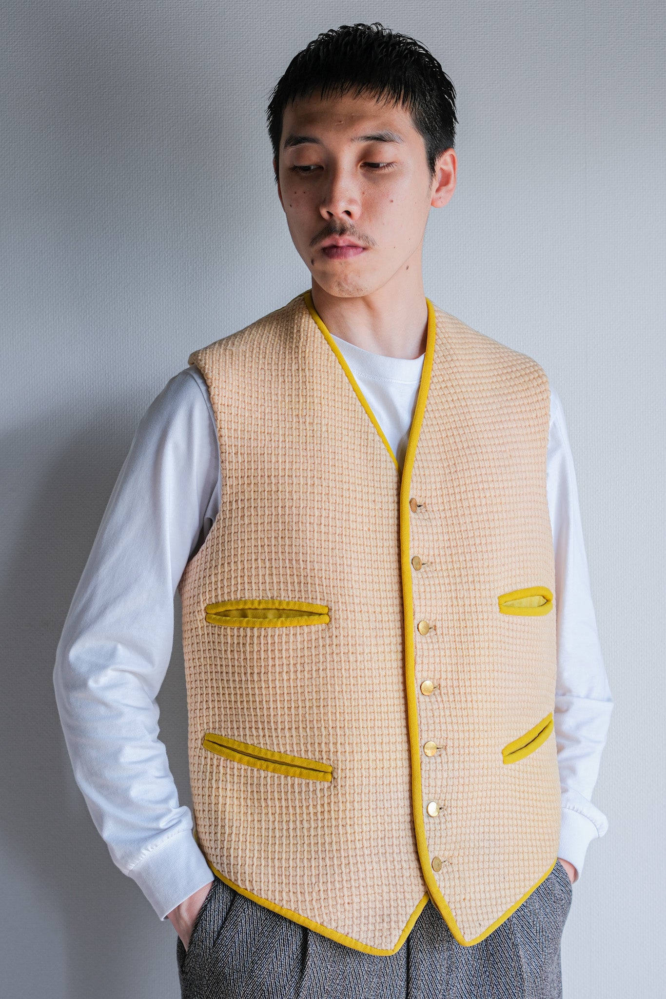 ［~40's］British Vintage Yellow Wool Waistcoat "Handmade"