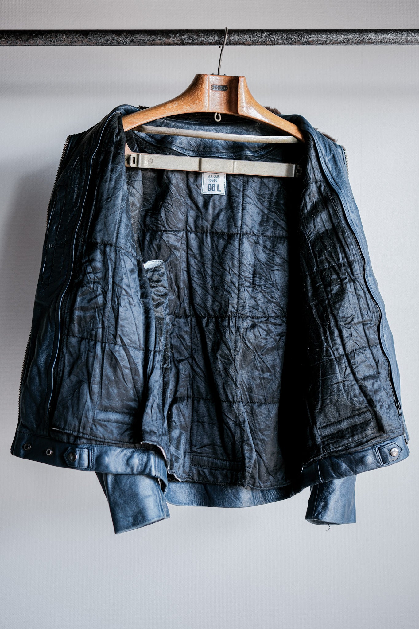 ［~70's］French Air Force Pilot Leather Jacket With Chin Strap Size.96L "Full Set"
