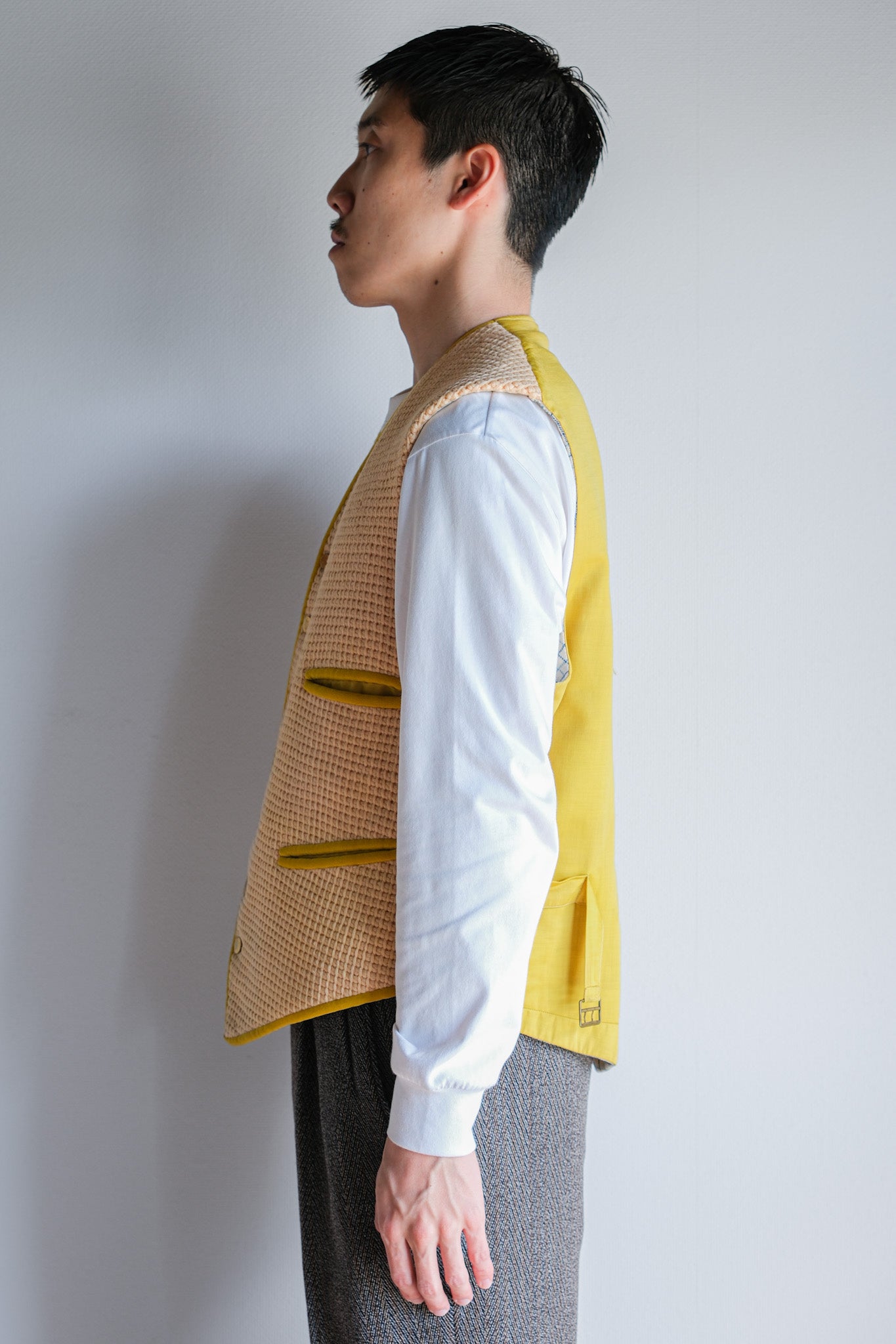 【~40's】British Vintage Yellow Wool Waistcoat "Handmade"