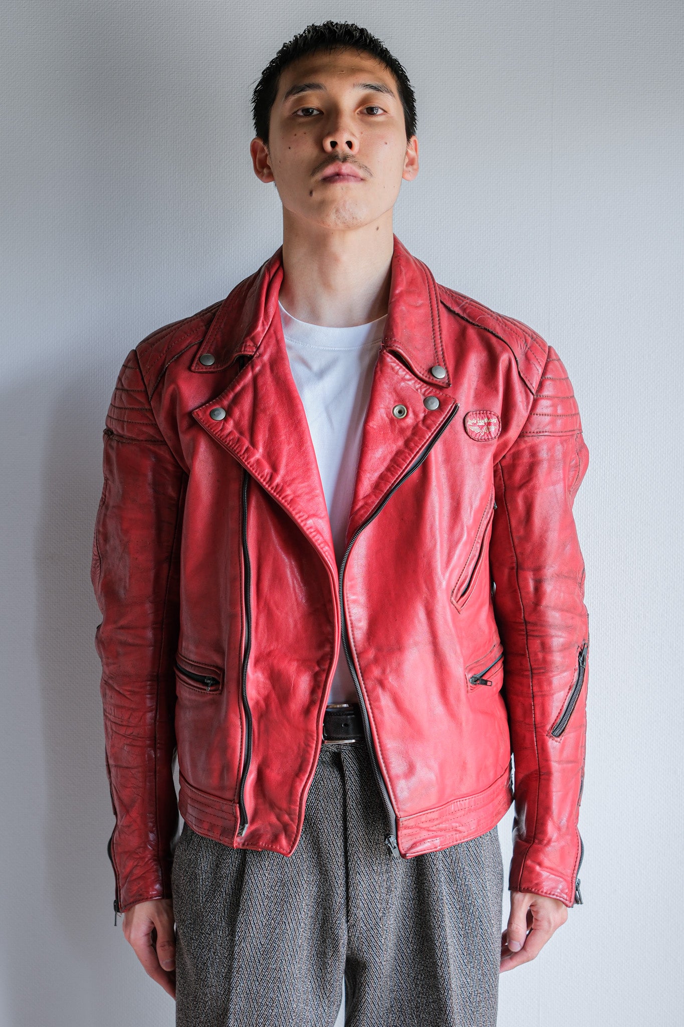 [~ 70's] Vintage Lewis Leathers Red Leather Riders Taille de la veste.40 "Europe"