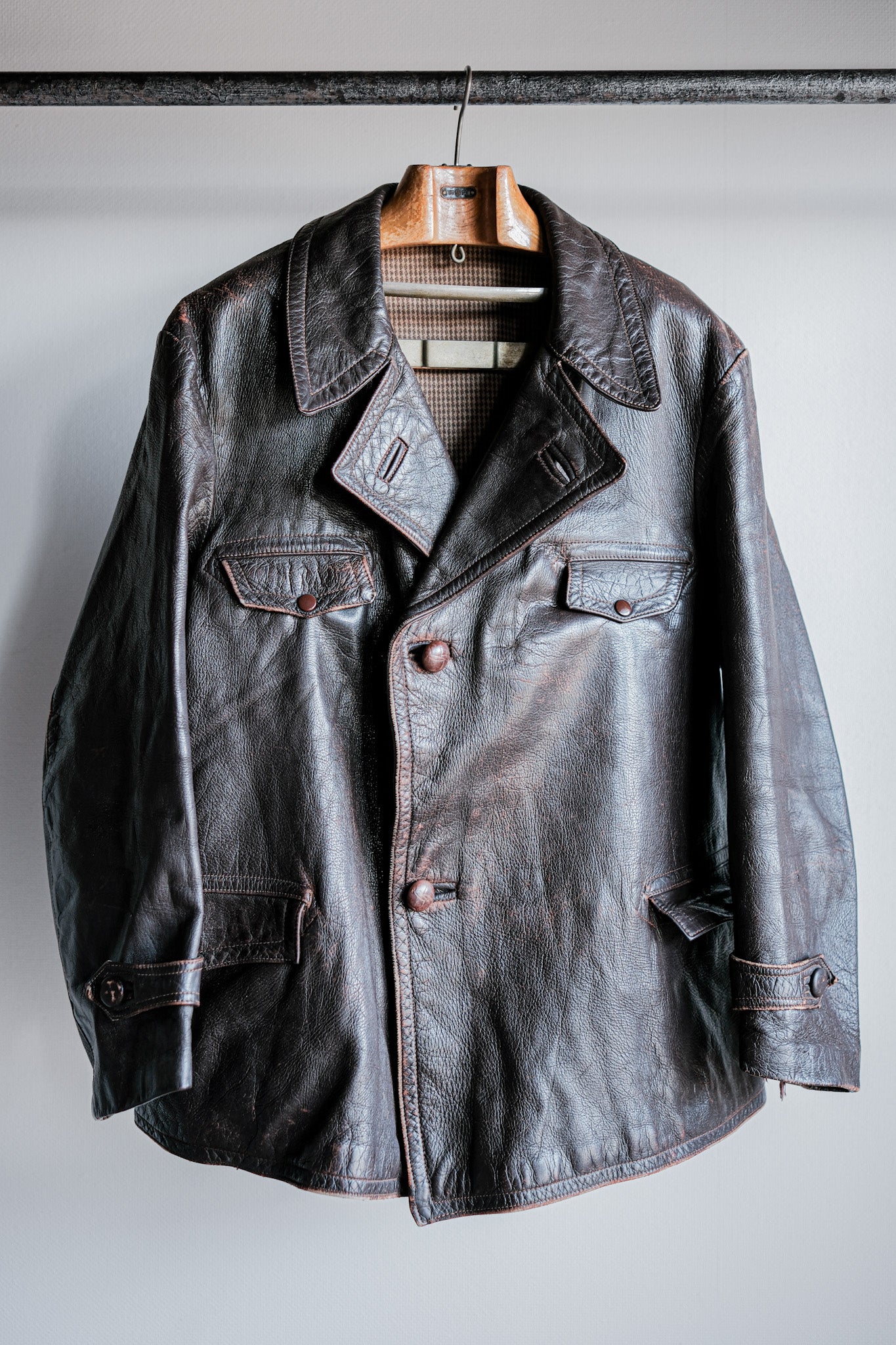 【~40's】French Vintage Brown Leather Jacket