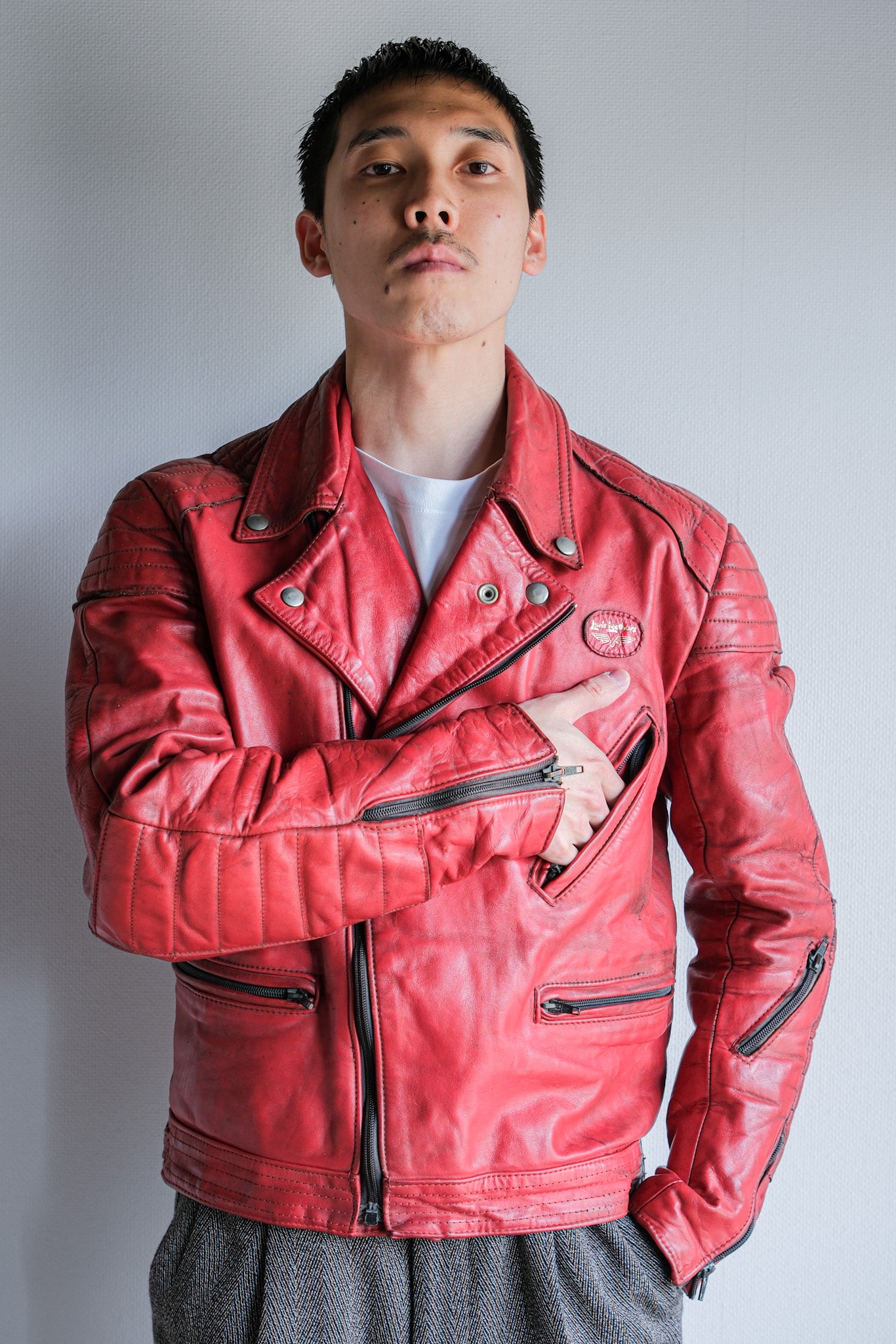 【~70’s】Vintage Lewis Leathers Red Leather Riders Jacket Size.40 "EUROPE"