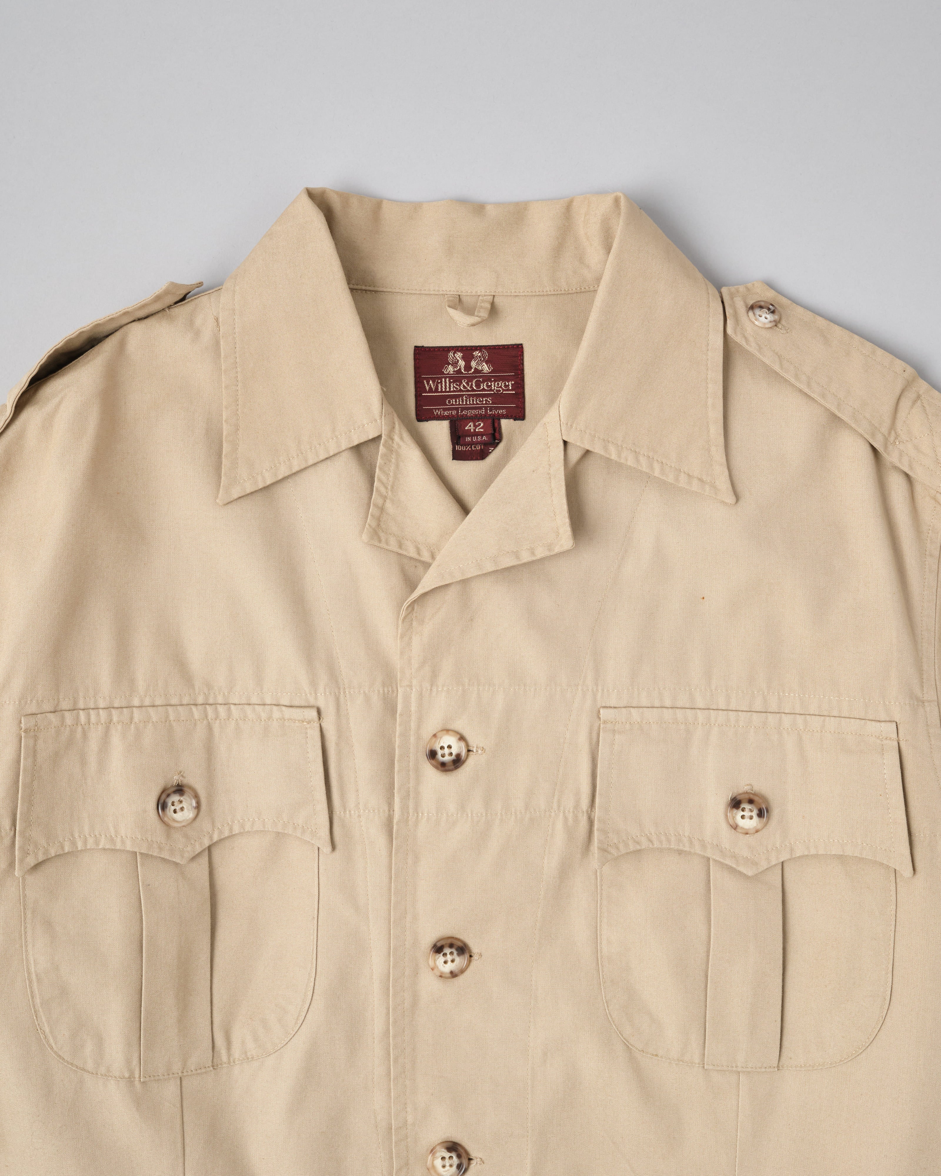 【~80's】Vintage Willis&Geiger Bush Poplin Safari Jacket Size.42 "Made in U.S.A."