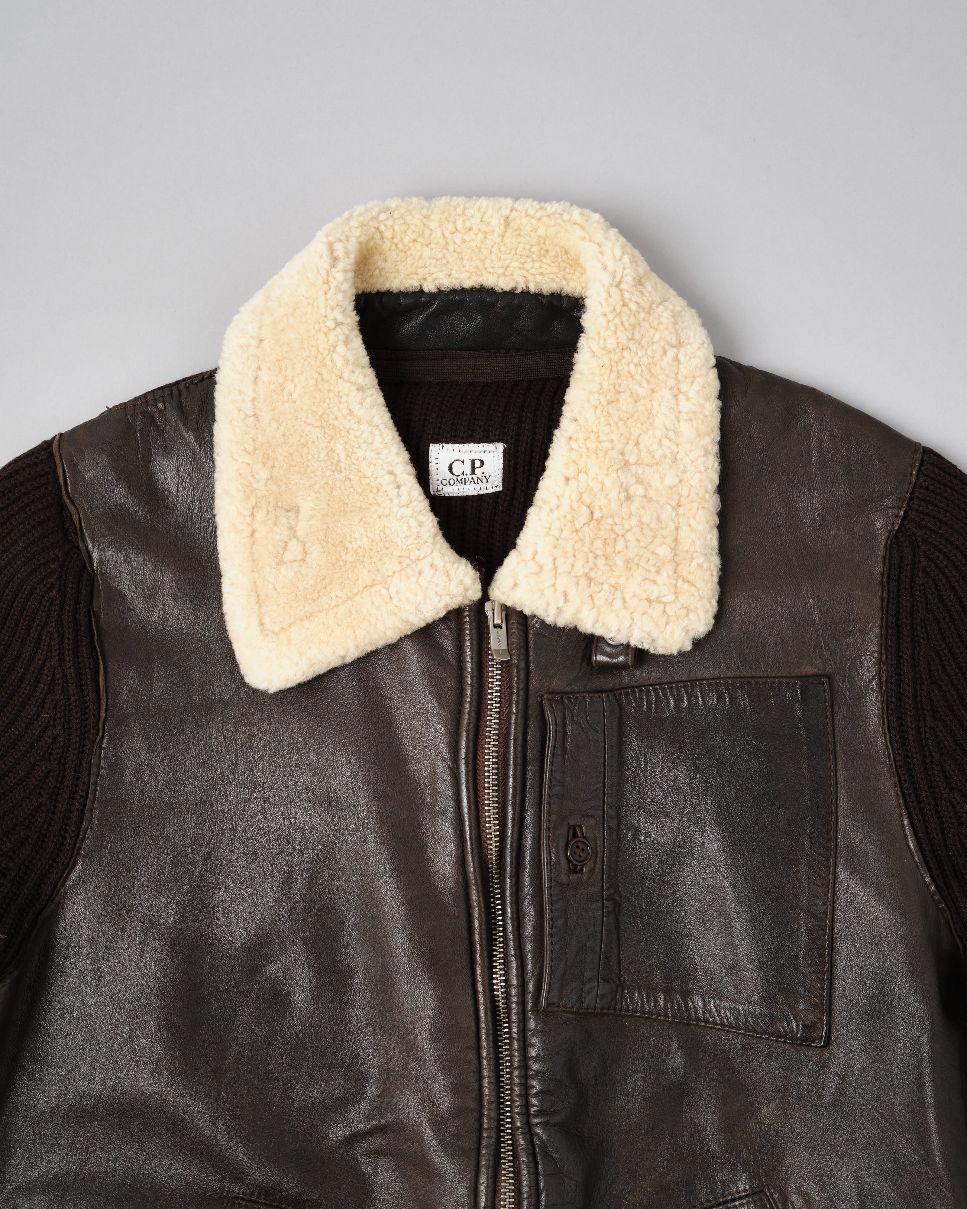 [06AW] Old C.P. Company Switching Leather Wool Zip Up Jacket Size.50