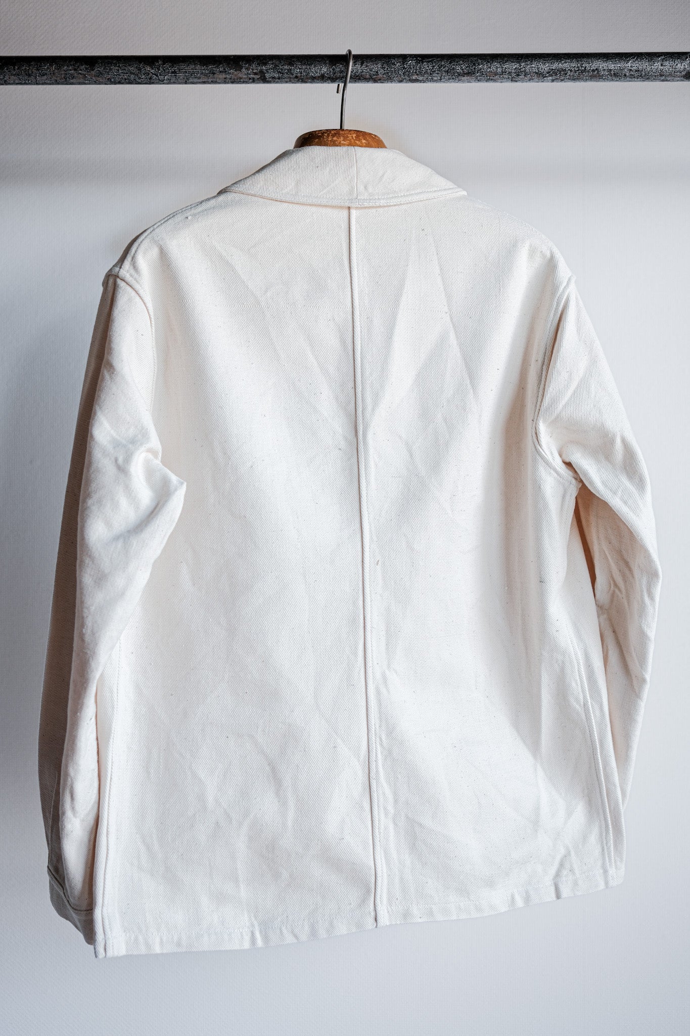 [~ 40's] French Vintage White Cotton Twill Work Jacket Size.50 "Dead Stock"