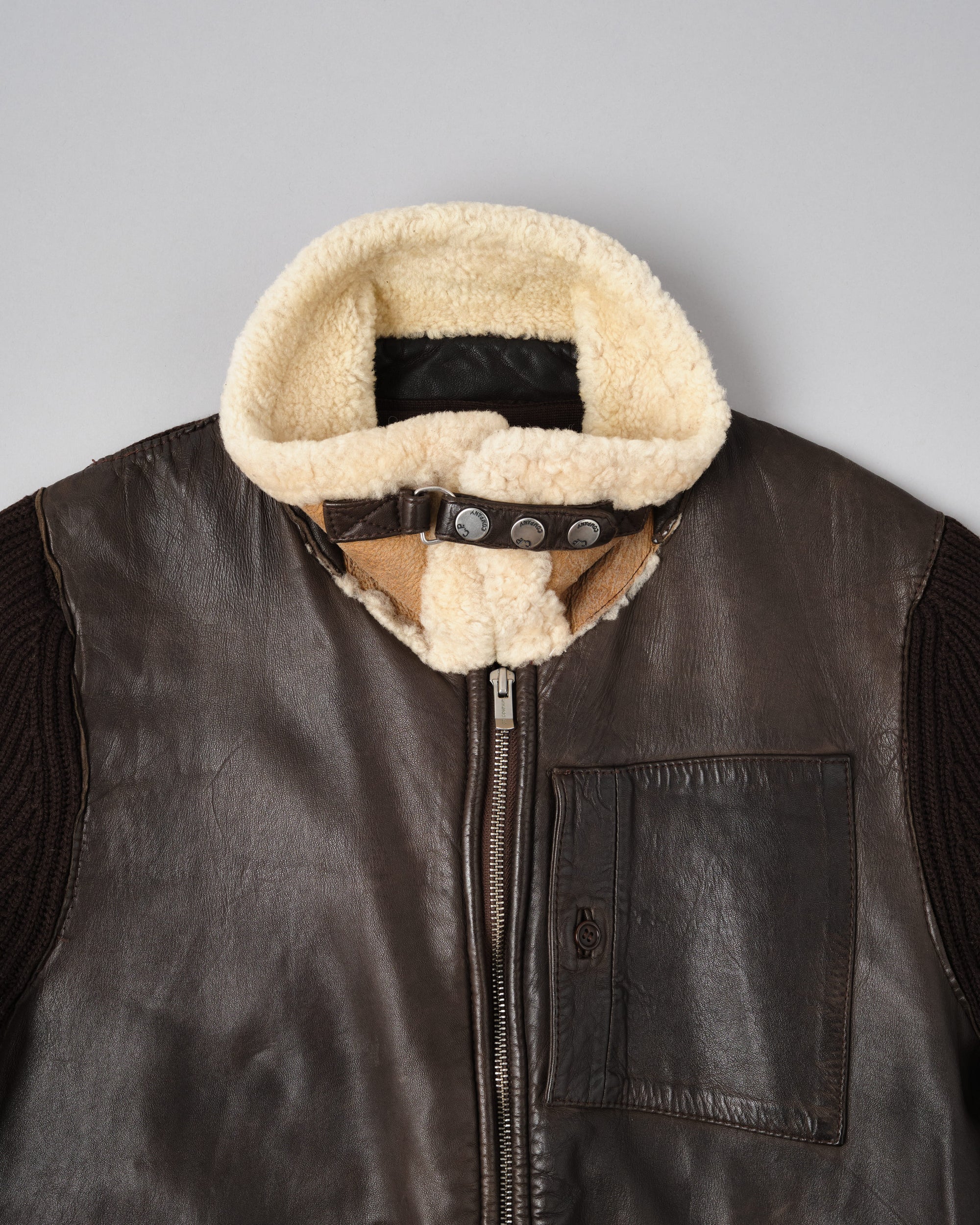 【06AW】Old C.P.Company Switching Leather Wool Zip Up Jacket Size.50