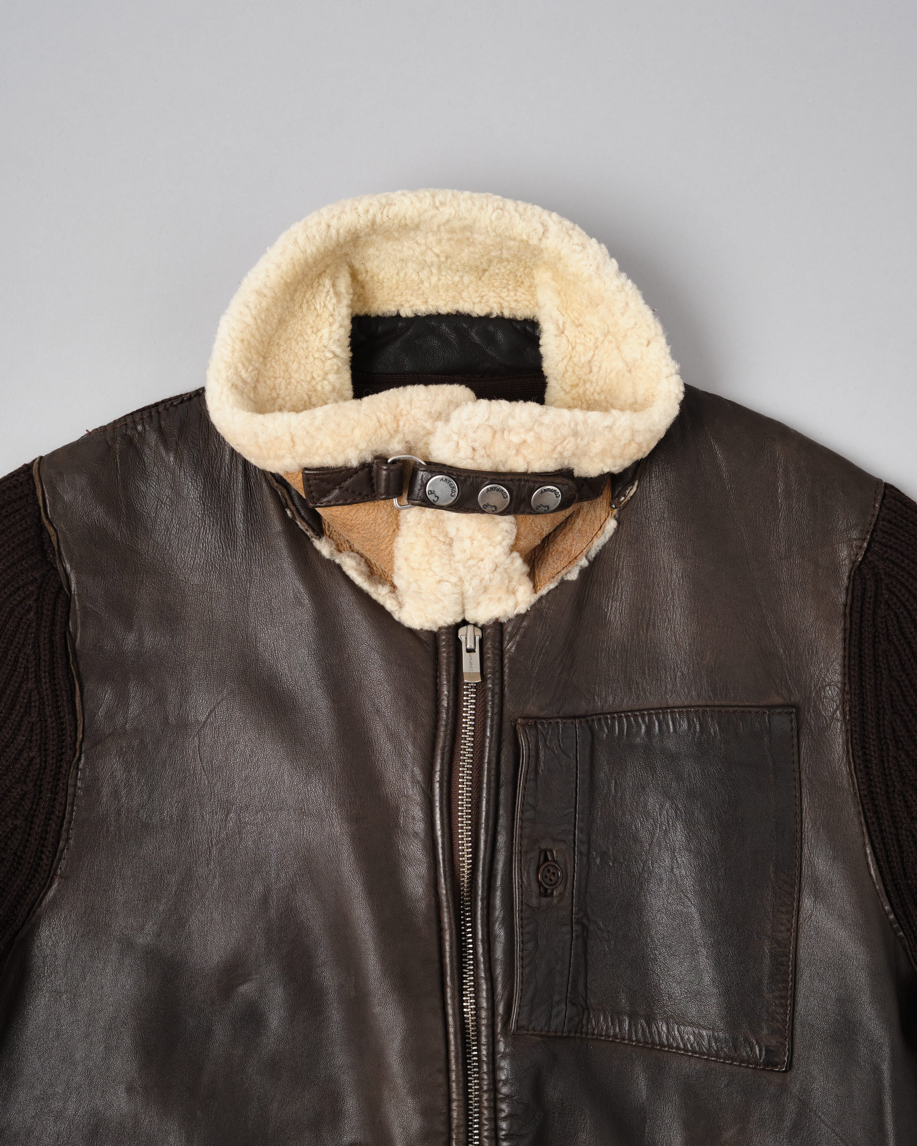 [06AW] Old C.P. Company Switching Leather Wool Zip Up Jacket Size.50