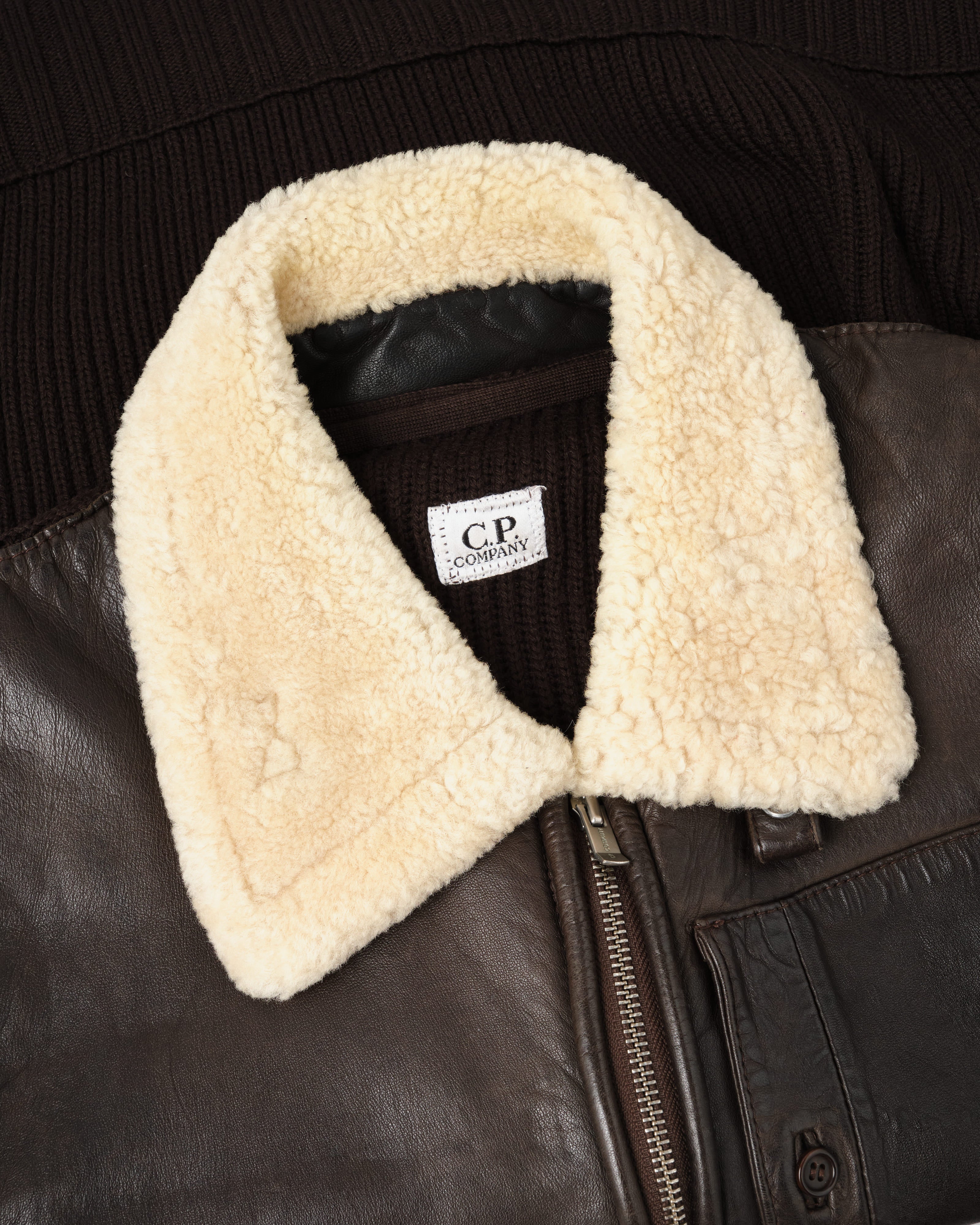 [06AW] Old C.P. Company Switching Leather Wool Zip Up Jacket Size.50