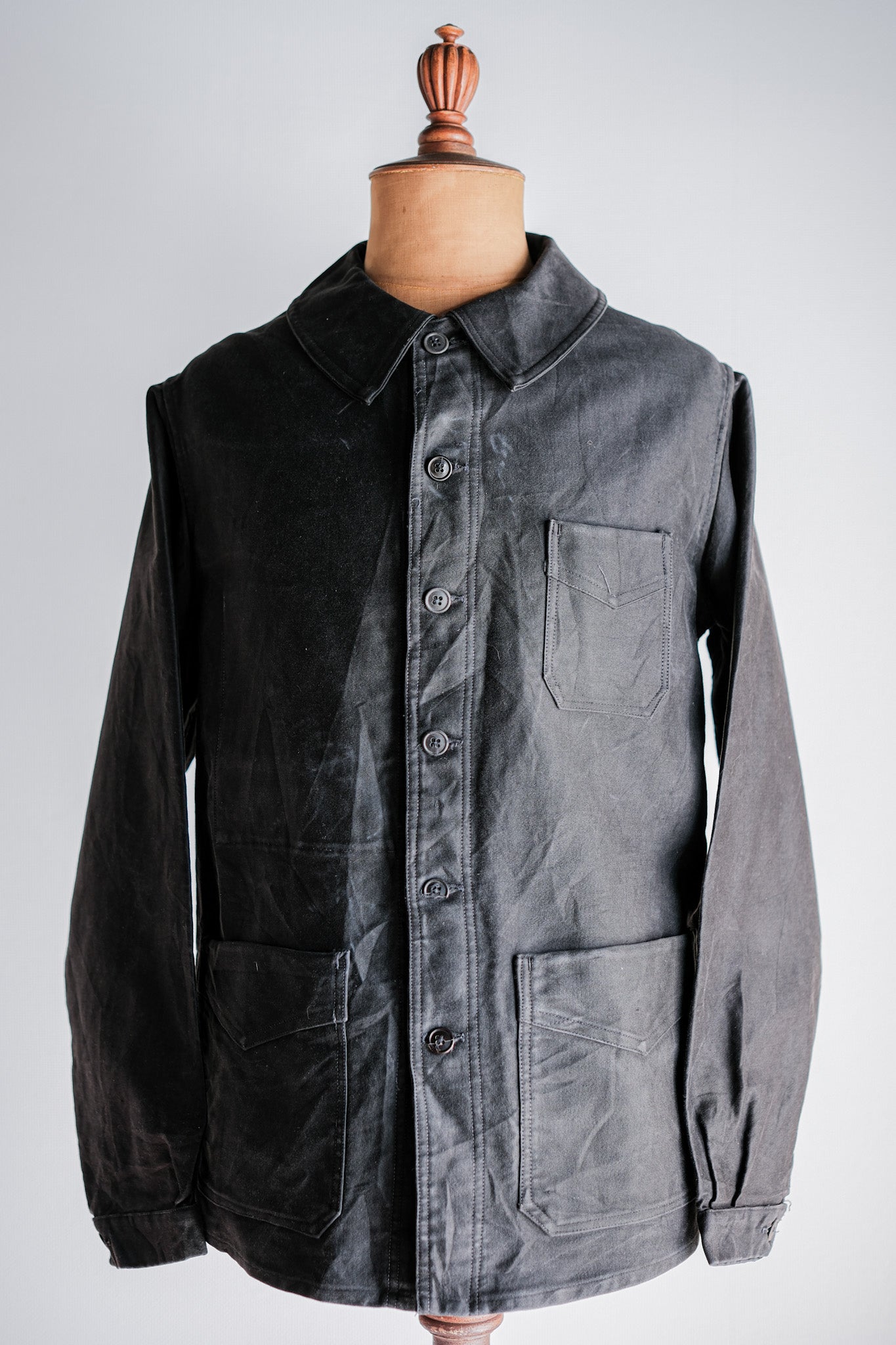 【~30's】French Vintage Black Moleskin Work Jacket "6 Buttons"