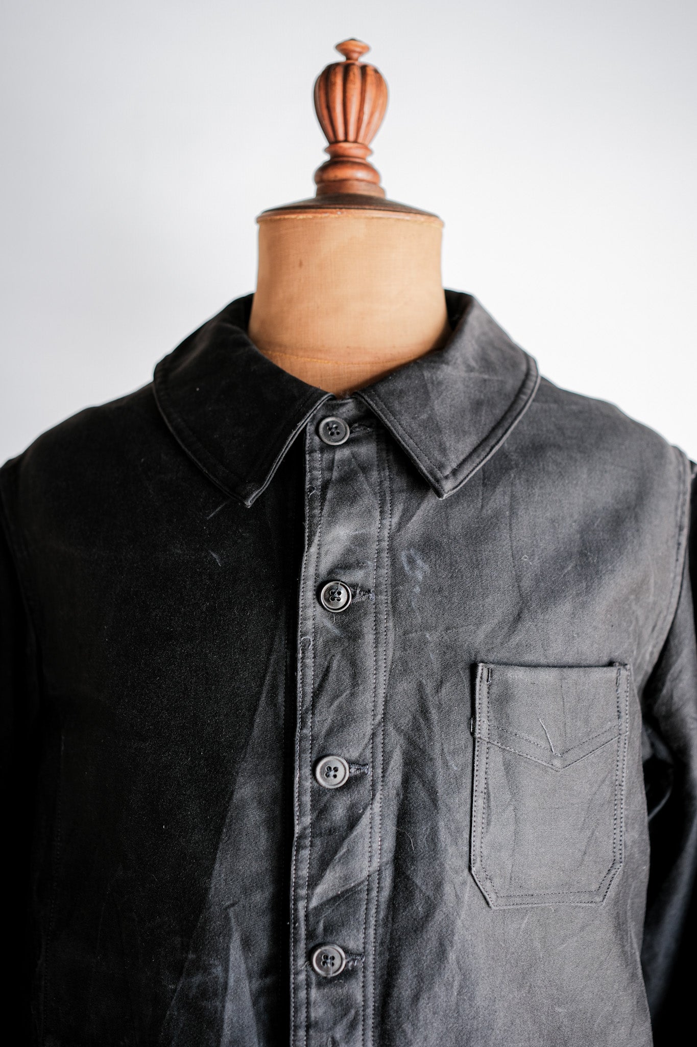 【~30's】French Vintage Black Moleskin Work Jacket "6 Buttons"