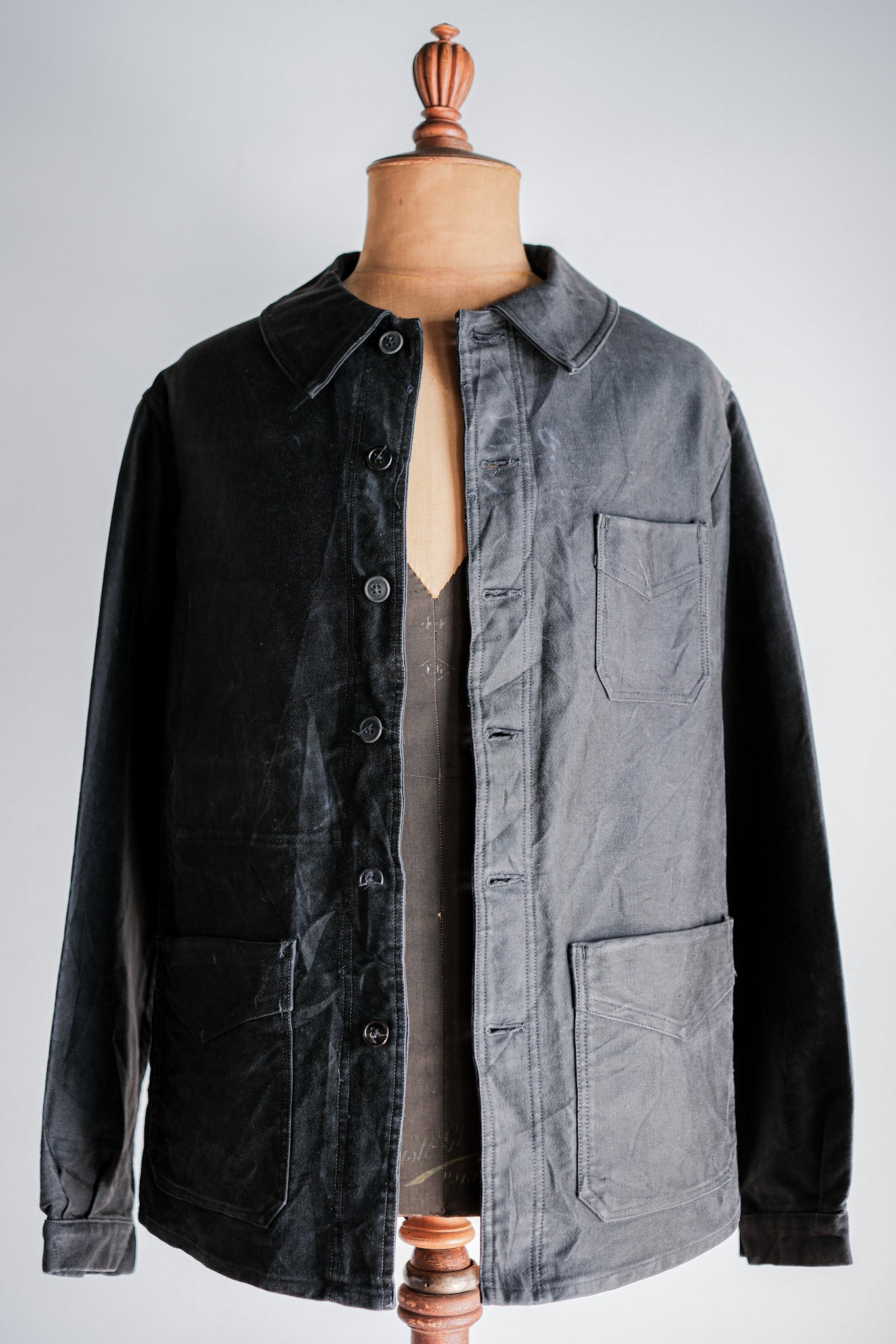 30's】French Vintage Black Moleskin Work Jacket 