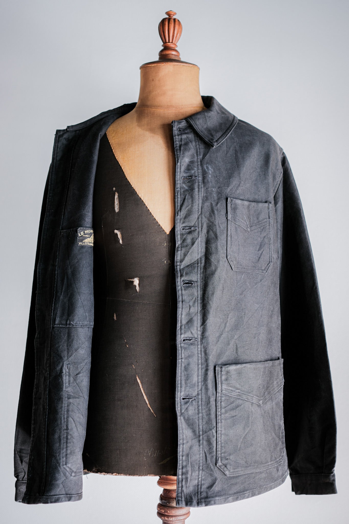 ［~30's］French Vintage Black Moleskin Work Jacket "6 Buttons"