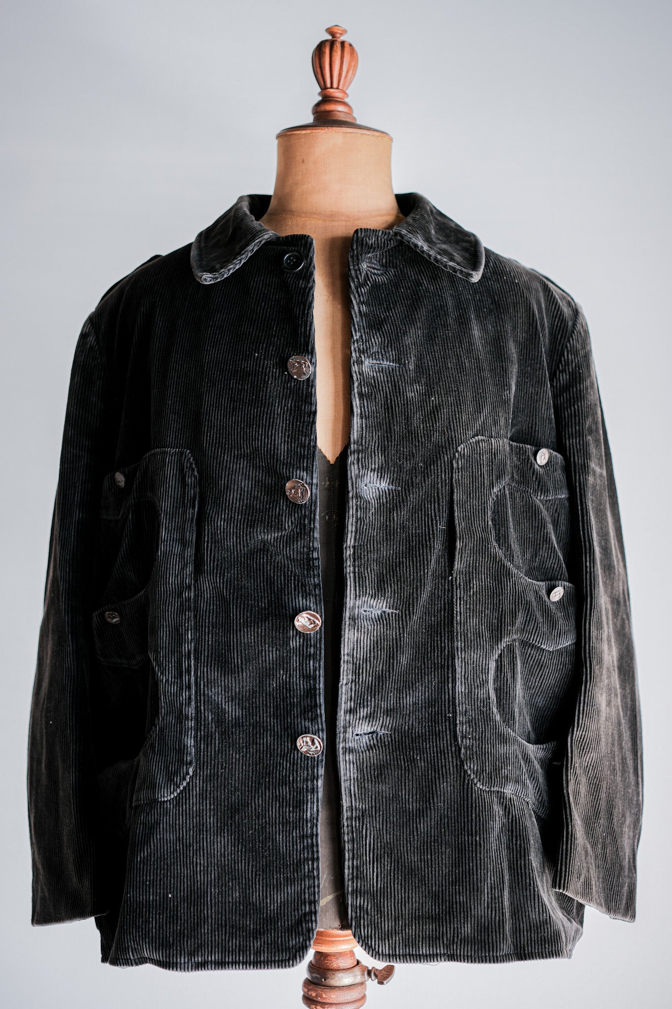 60's] French Vintage Black Corduroy Corse Type Hunting Jacket