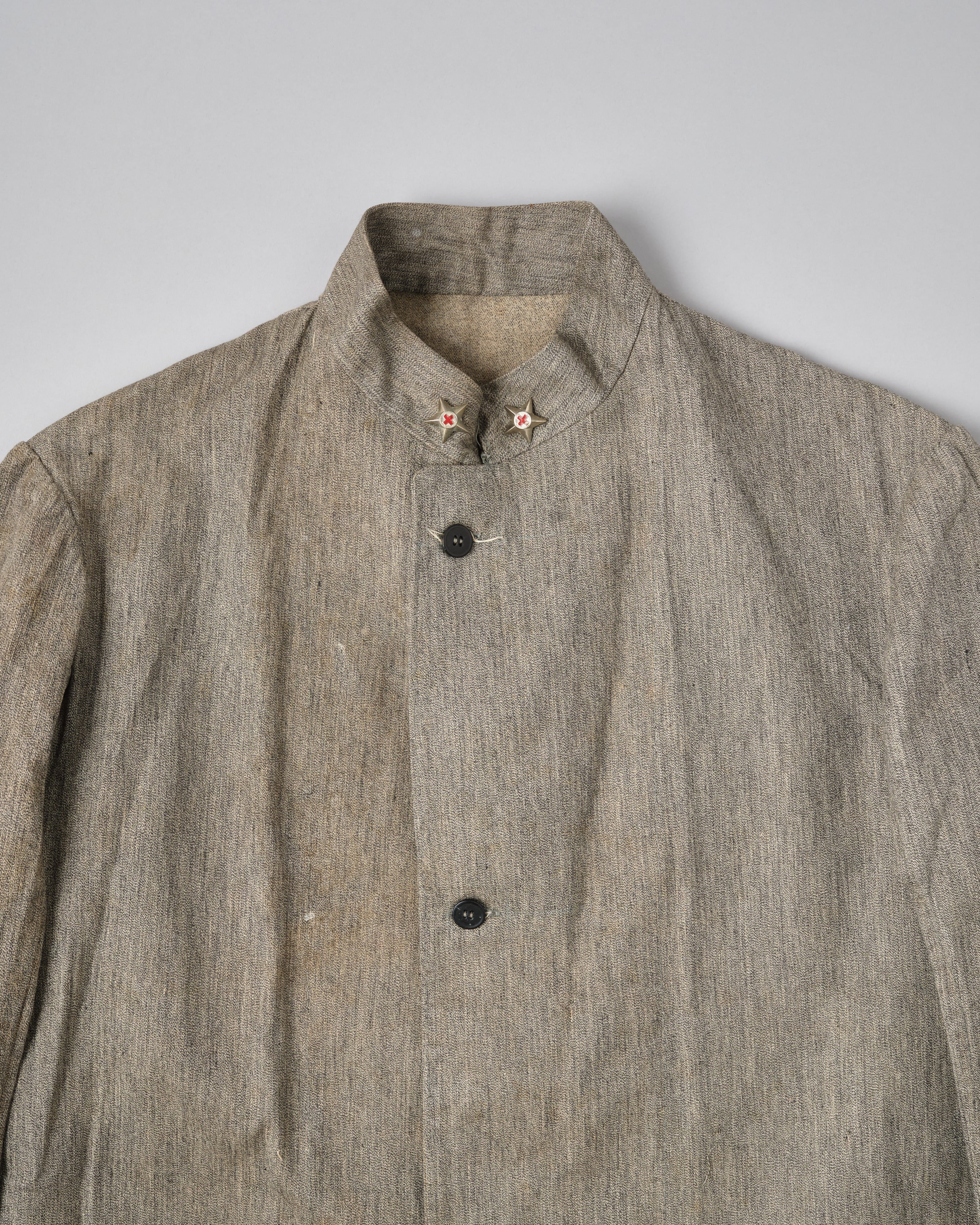 [~20's] Royal Italian Army Salt & Pepper Cotton Stand Collar Jacket "Red Cross"