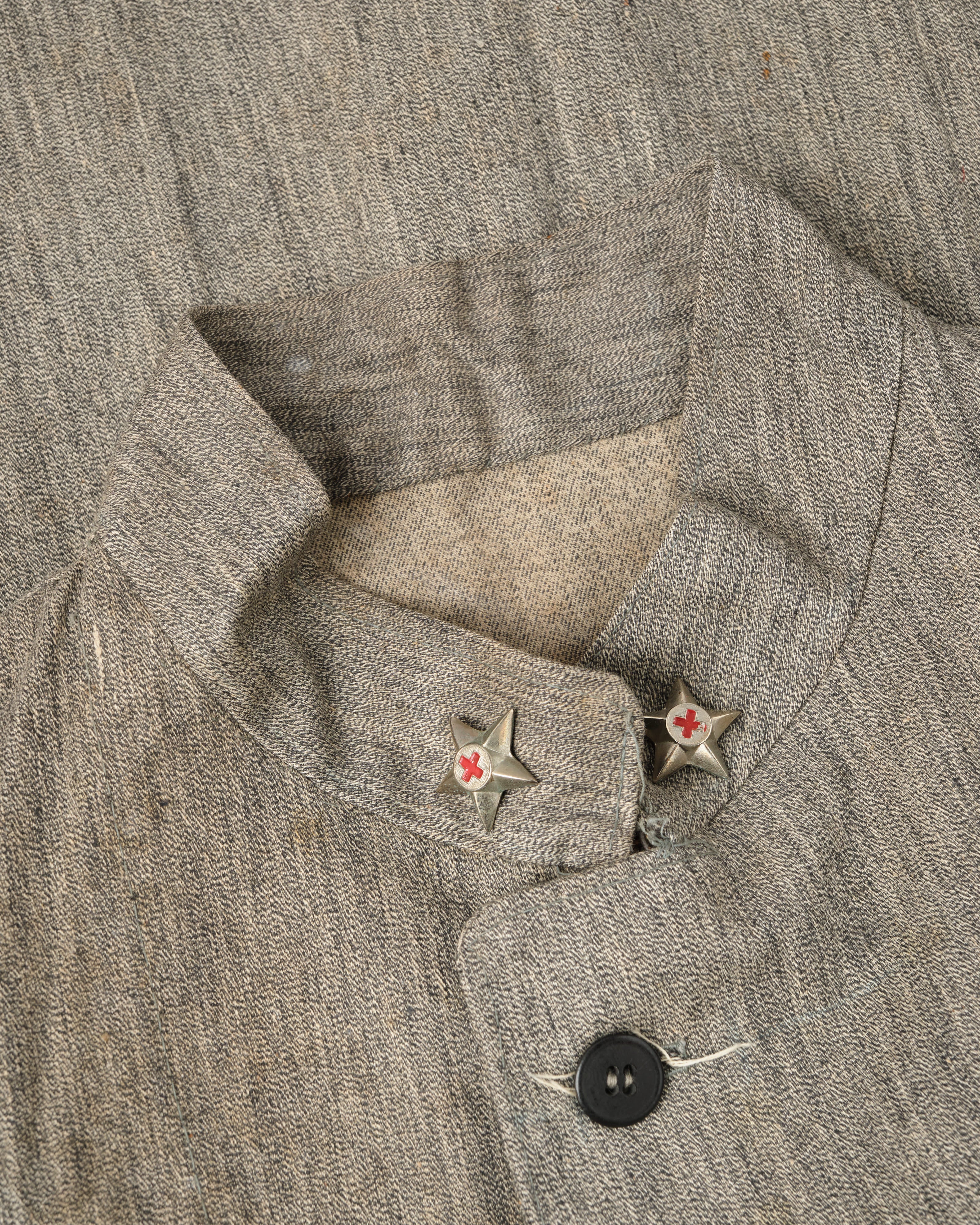[~20's] Royal Italian Army Salt & Pepper Cotton Stand Collar Jacket "Red Cross"