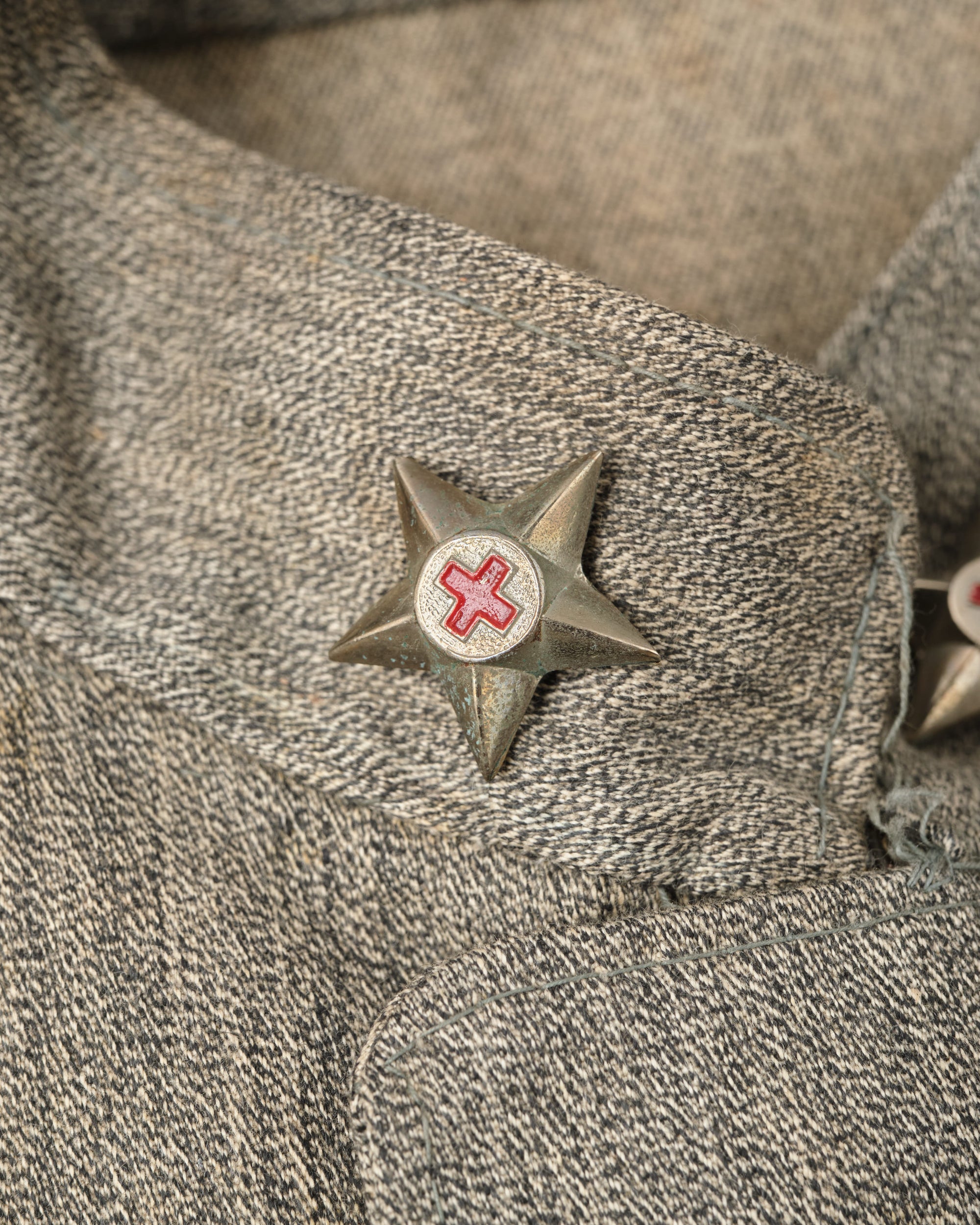 ［~20's］Royal Italian Army Salt & Pepper Cotton Stand Collar Jacket "Red Cross"