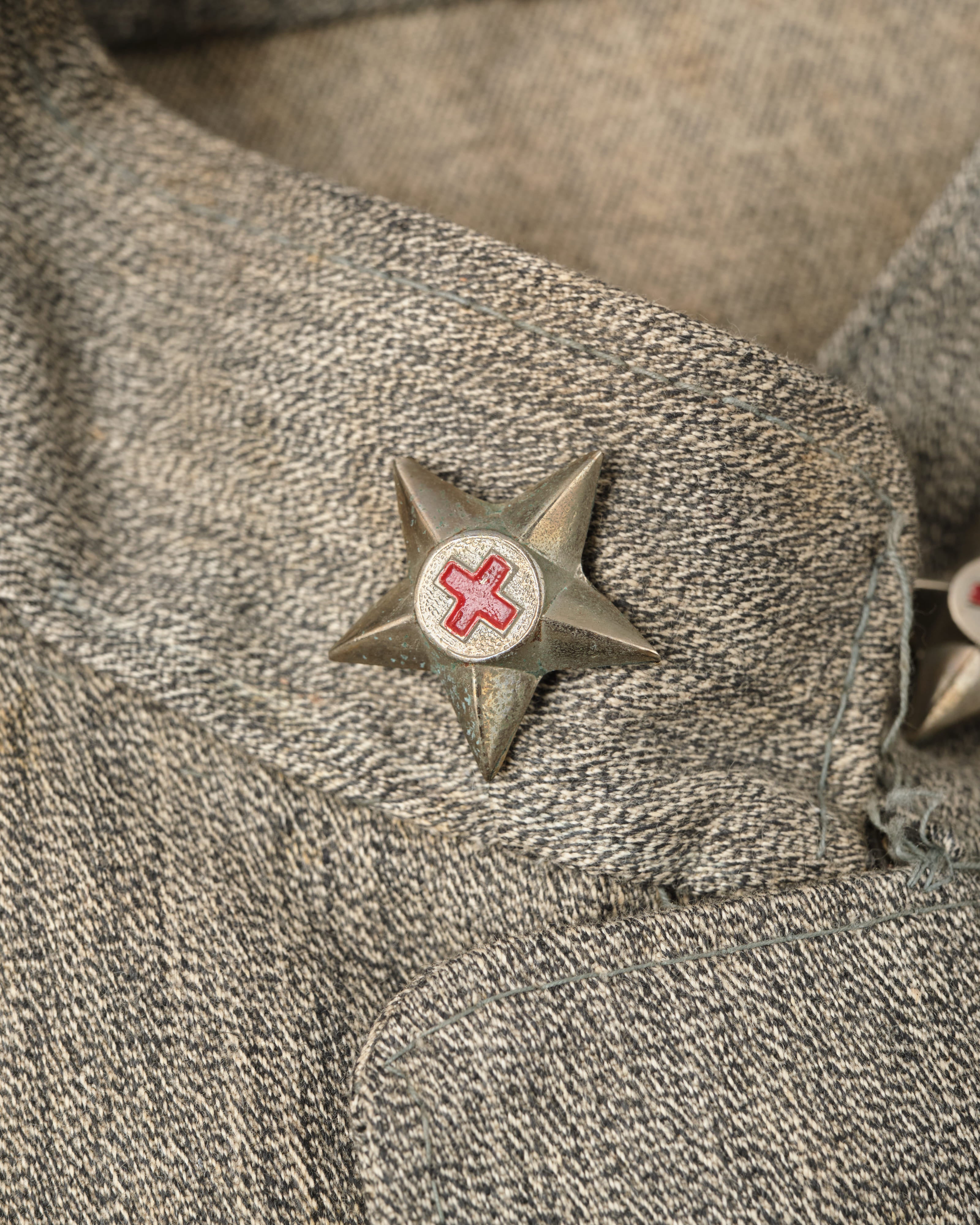 [~20's] Royal Italian Army Salt & Pepper Cotton Stand Collar Jacket "Red Cross"