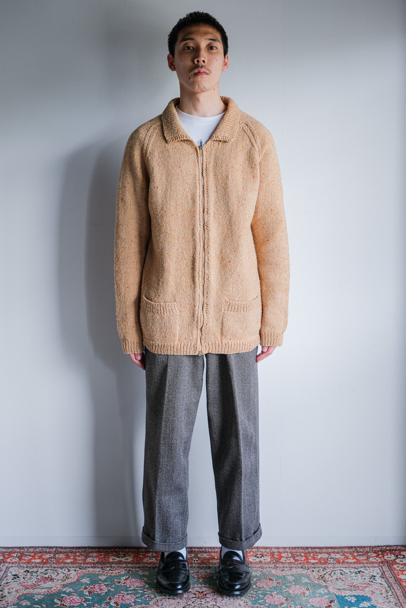 ［~60's］British Vintage Raglan Sleeve Zip Up Wool Cardigan "Handmade"