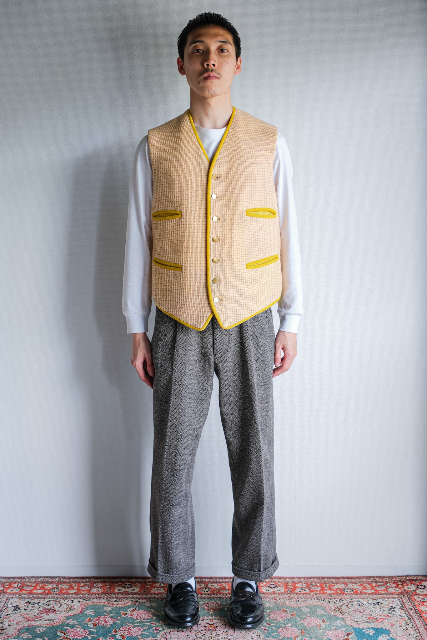 ［~40's］British Vintage Yellow Wool Waistcoat "Handmade"