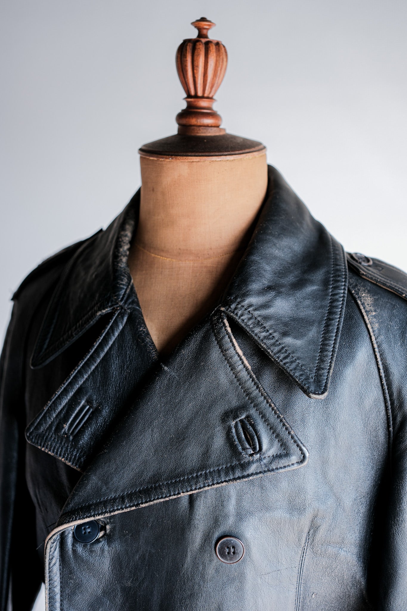 70's】French Army Motorcycle Leather Jacket Size.100M