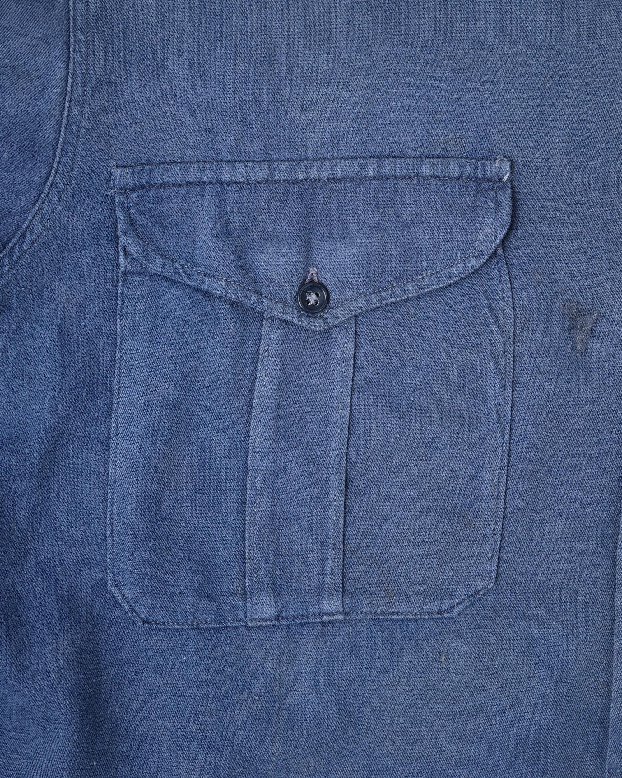 【~50’s】French Vintage Blue Cotton Twill Grandpa Shirt Size.41 "Adolphe Lafont"