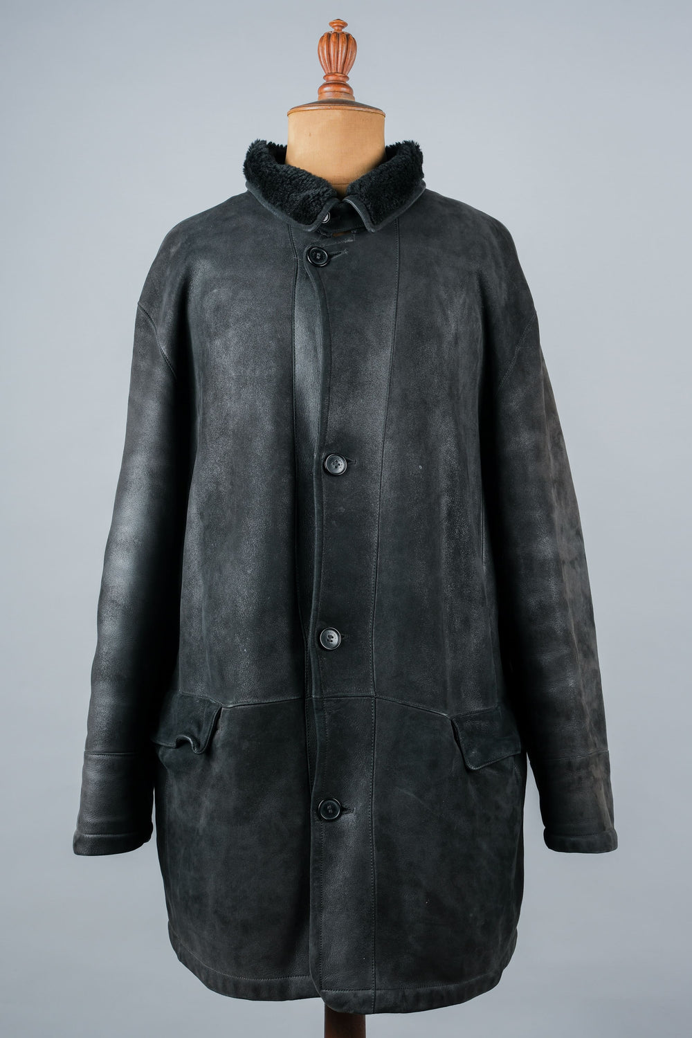 ［~90's］Old SERAPHIN Black Leather Mouton Half Coat Size.54