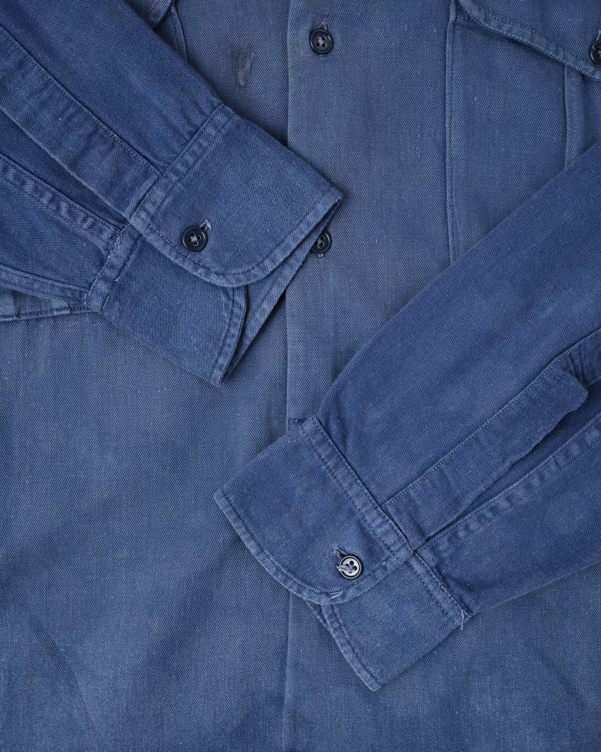 【~50’s】French Vintage Blue Cotton Twill Grandpa Shirt Size.41 "Adolphe Lafont"