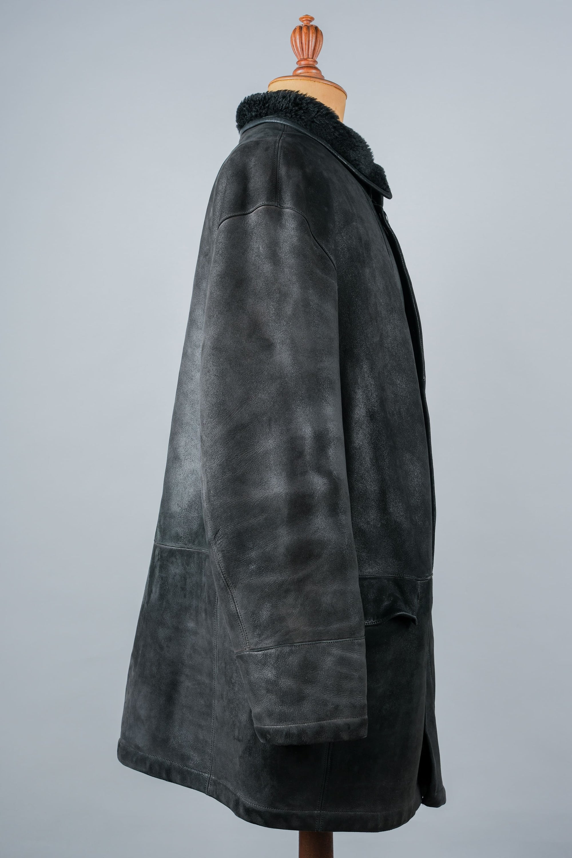 ［~90's］Old SERAPHIN Black Leather Mouton Half Coat Size.54
