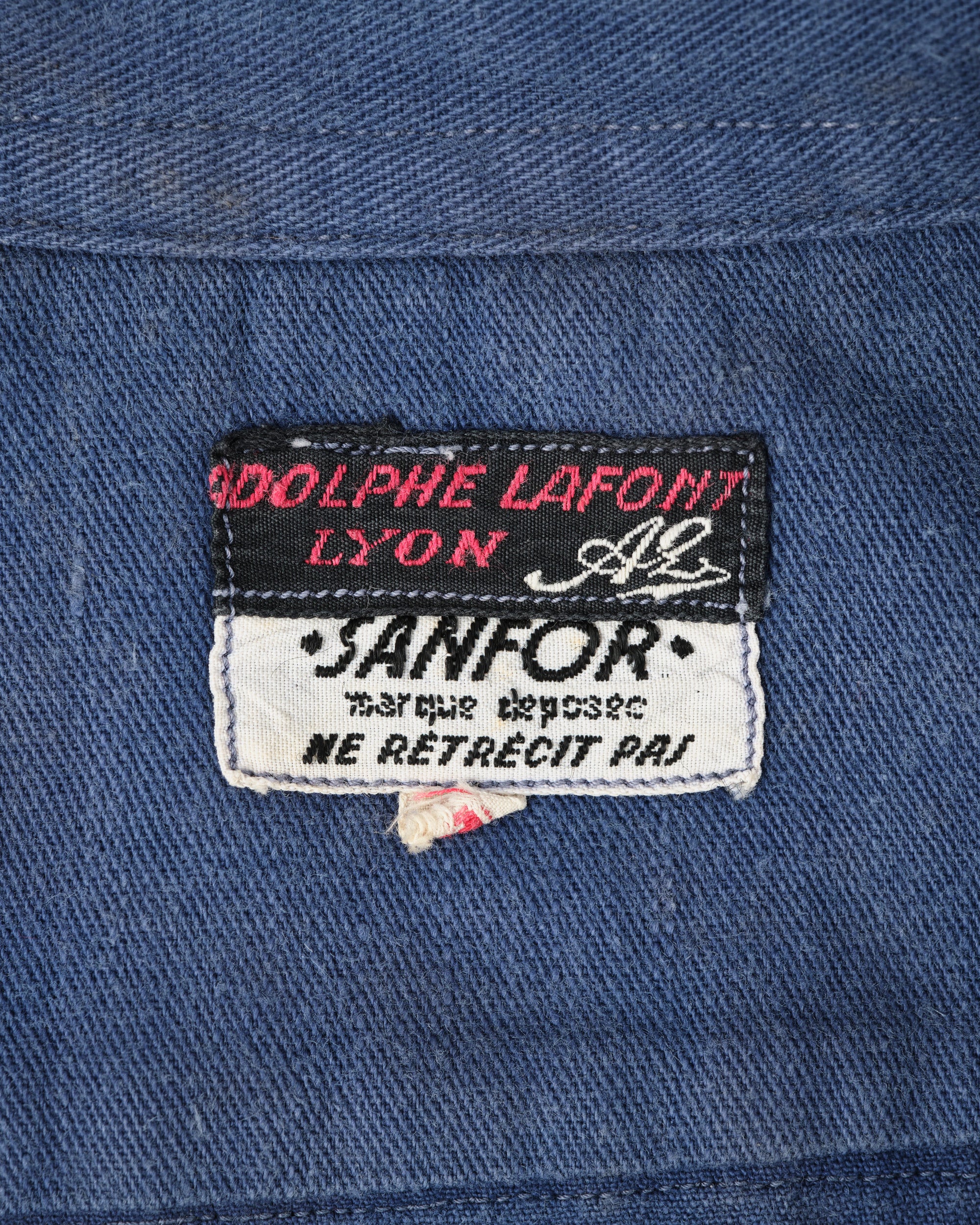 【~50’s】French Vintage Blue Cotton Twill Grandpa Shirt Size.41 "Adolphe Lafont"