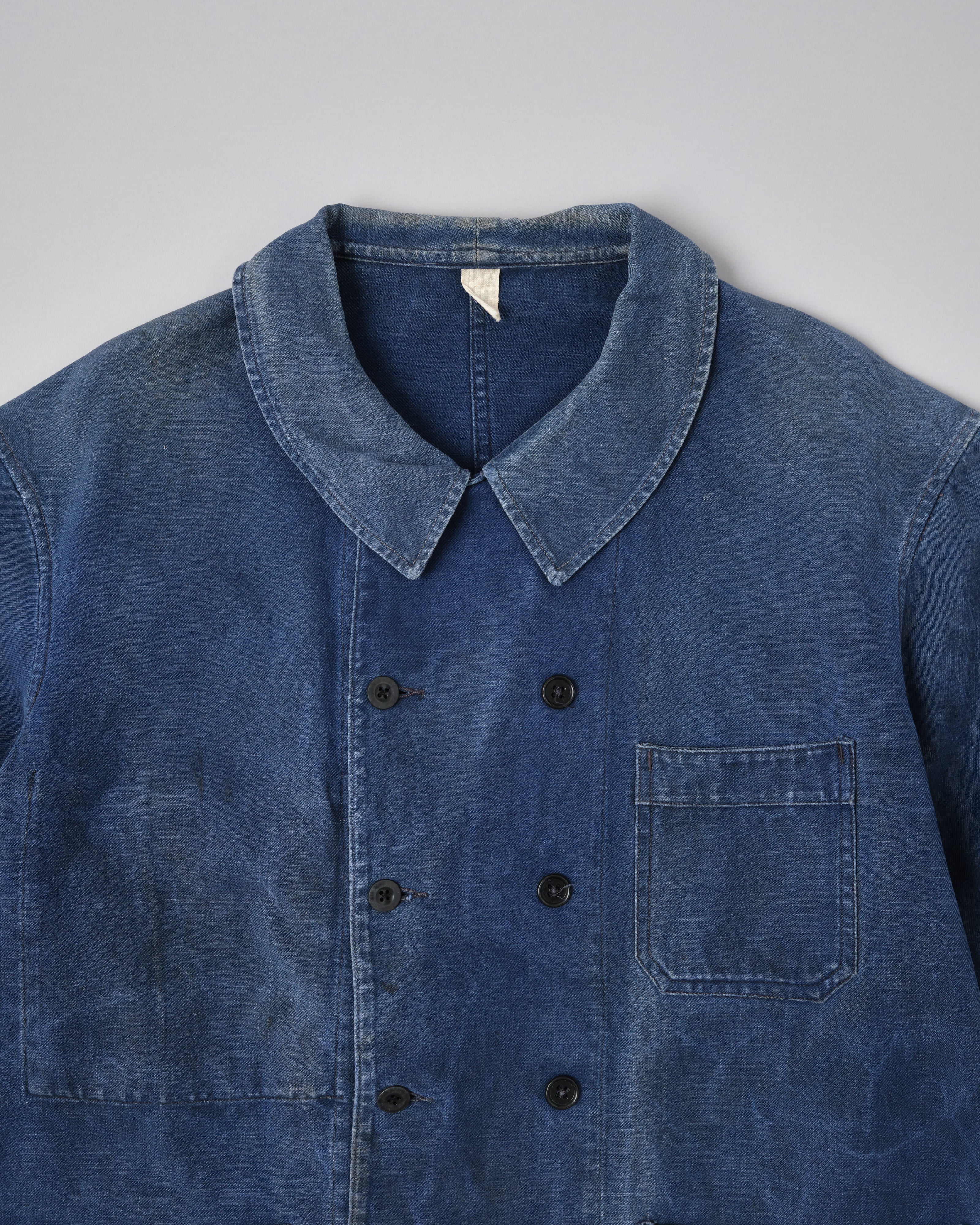 [~50's] French Vintage Blue Cotton Twill Double Breasted Work Jacket