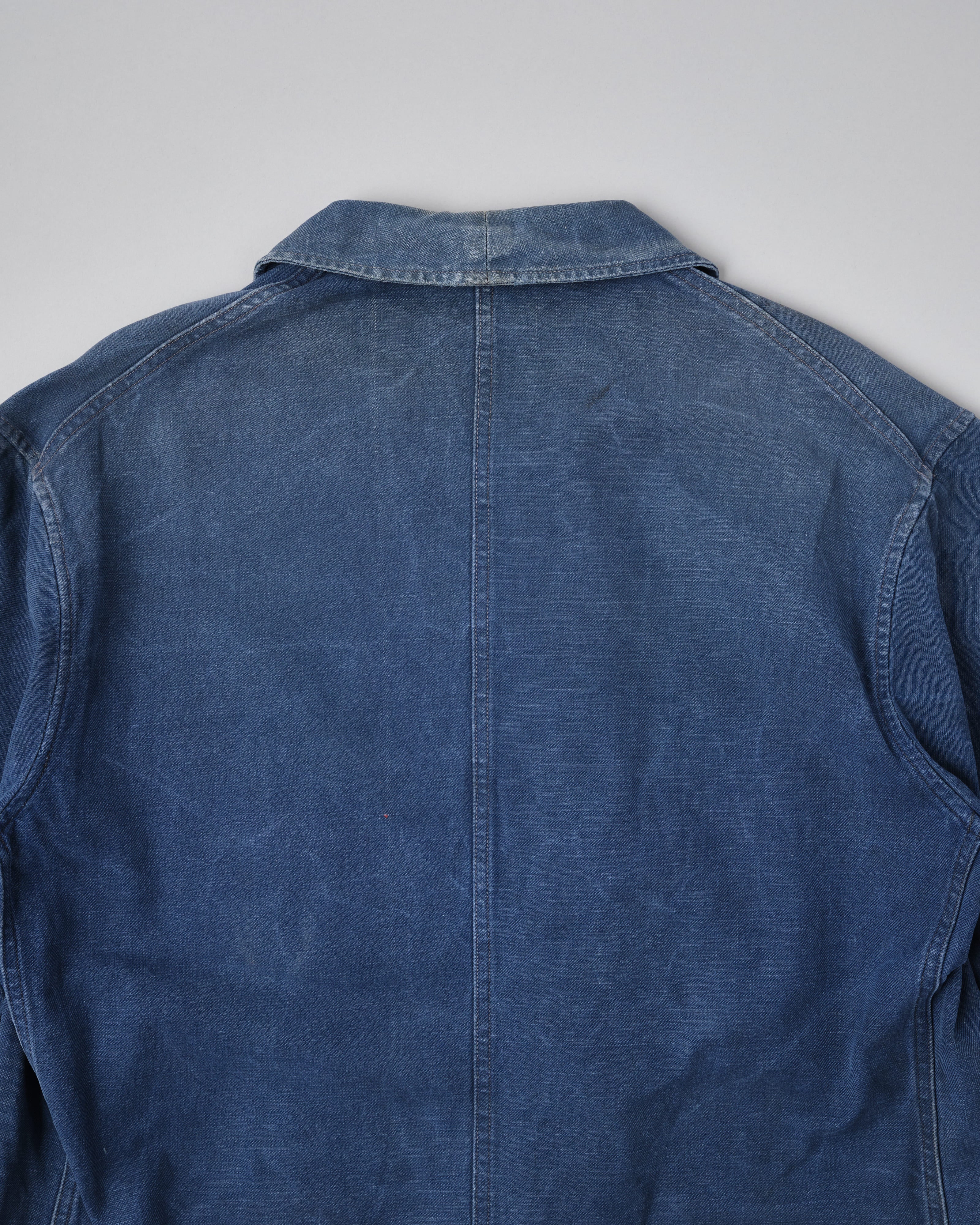 [~50's] French Vintage Blue Cotton Twill Double Breasted Work Jacket