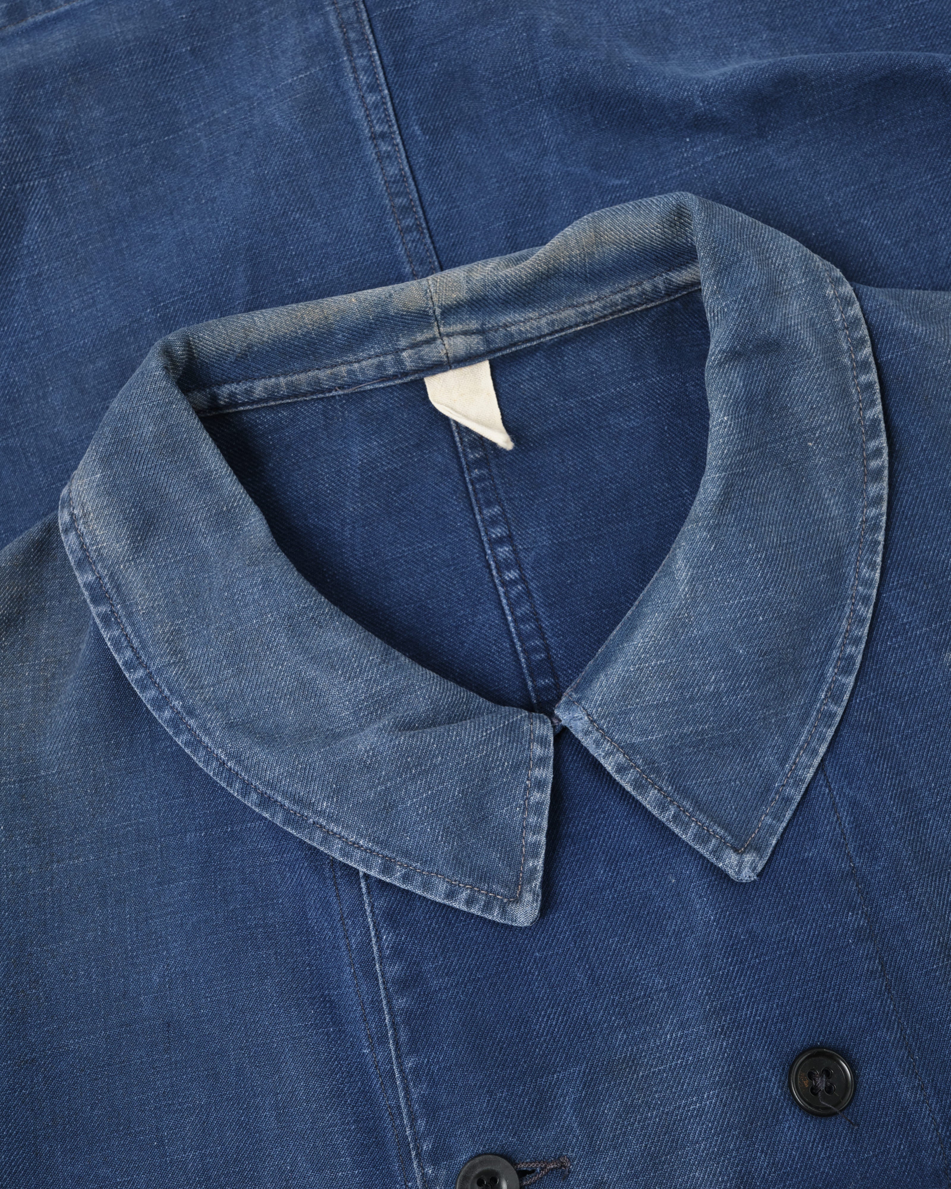 [~50's] French Vintage Blue Cotton Twill Double Breasted Work Jacket
