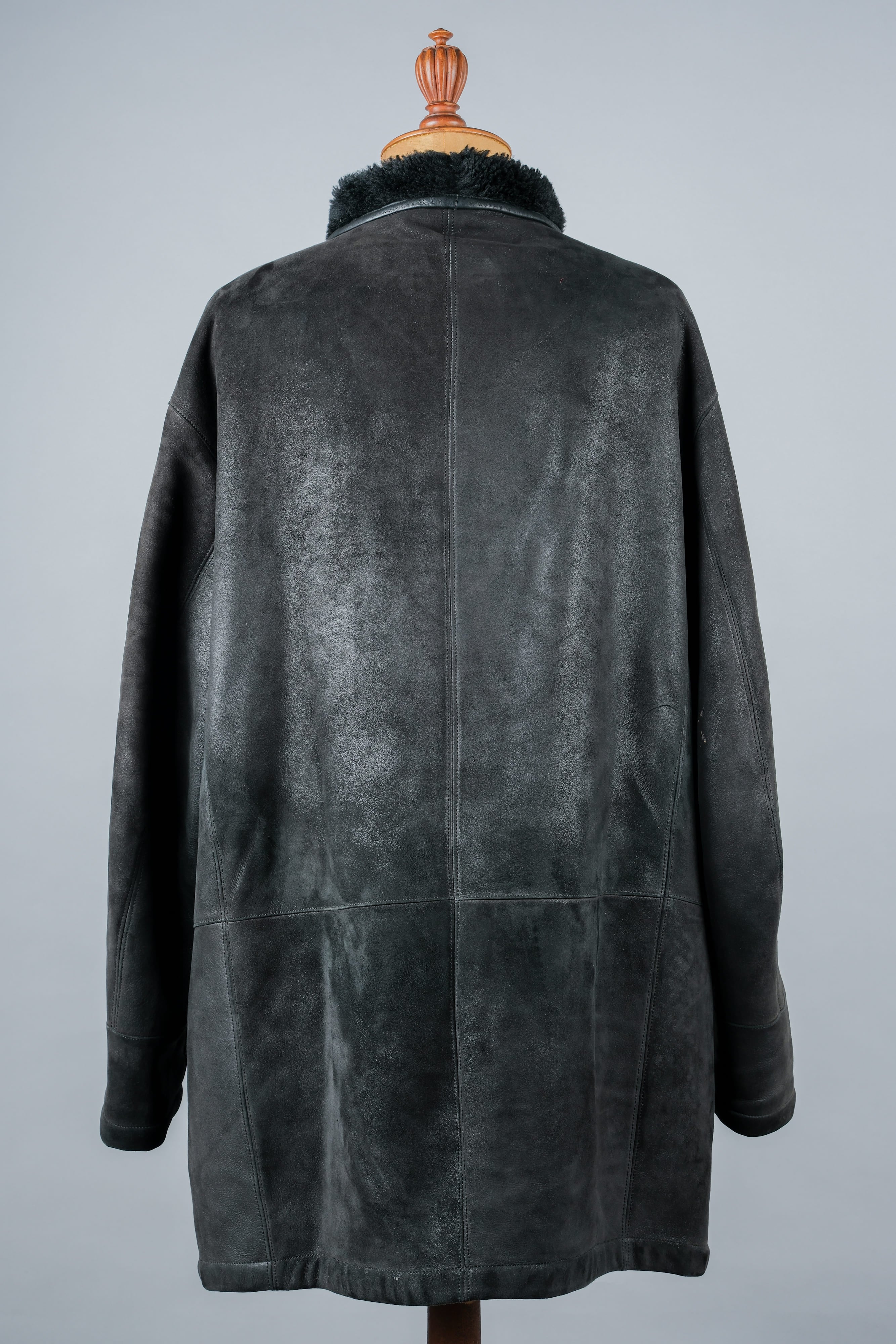 [~ 90's] Old Seraphin Black Leather Mouton Half Coat Size.54