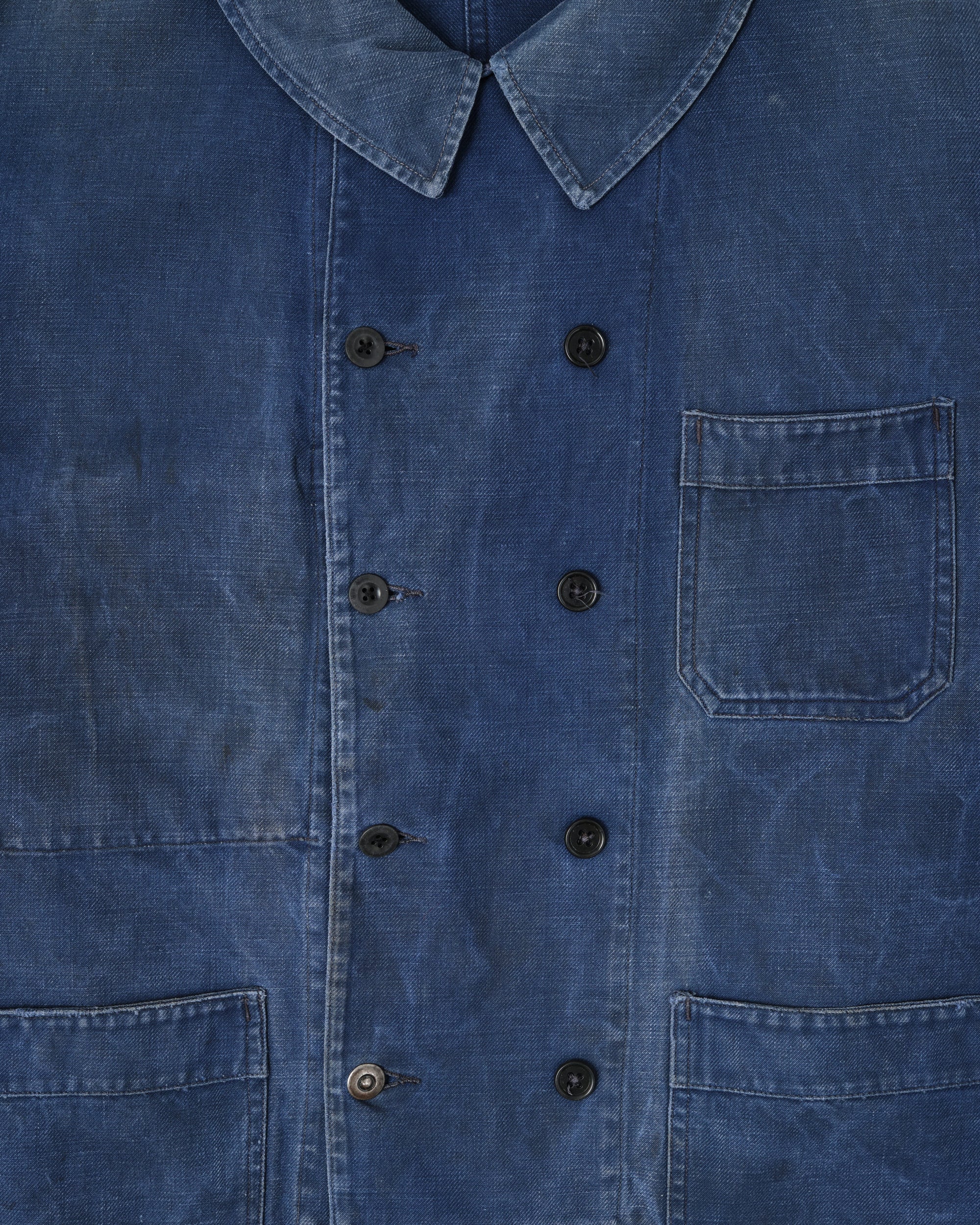 【~50's】French Vintage Blue Cotton Twill Double Breasted Work Jacket