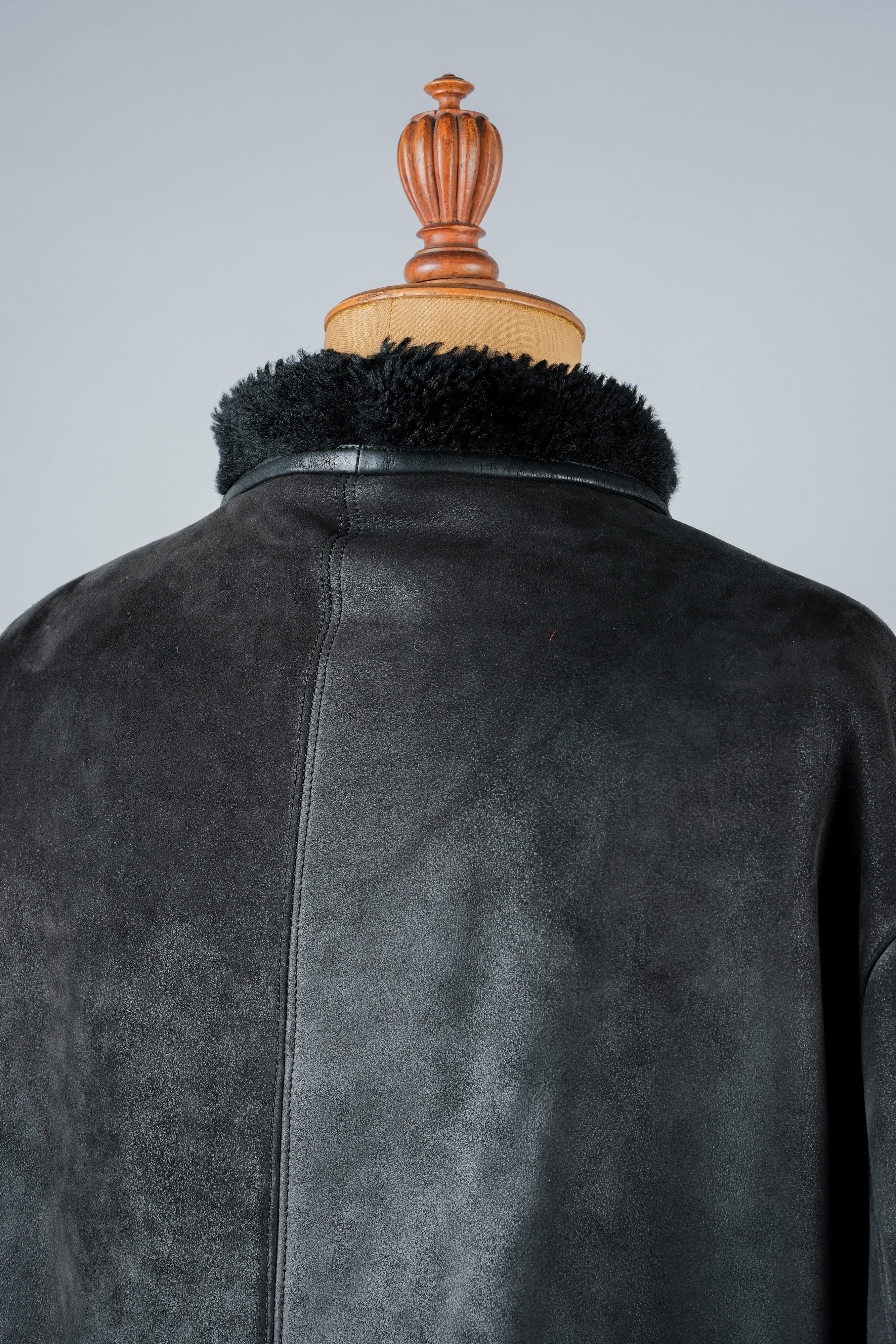 [~ 90's] Old Seraphin Black Leather Mouton Half Coat Size.54