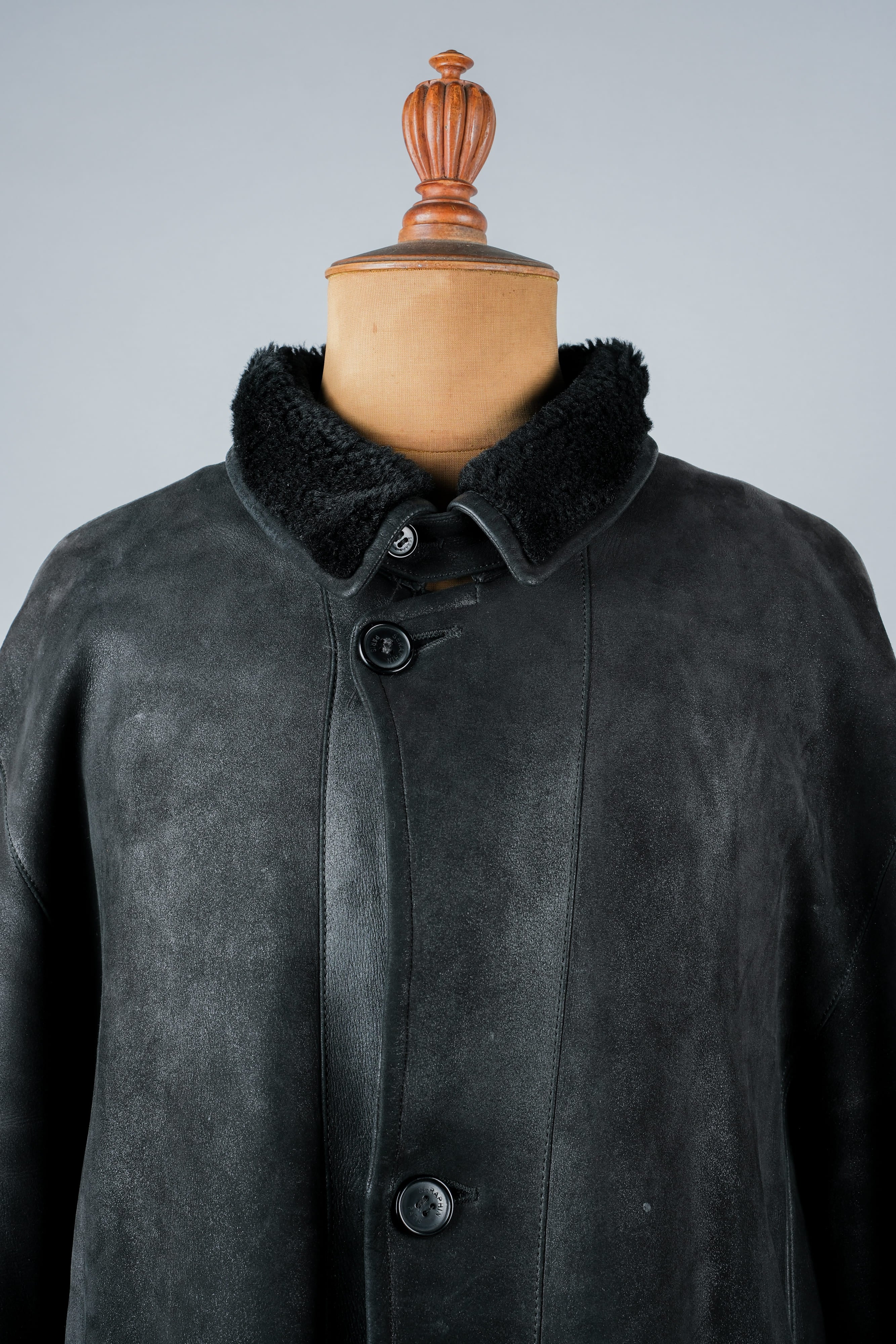 [~ 90's] Old Seraphin Black Leather Mouton Half Coat Size.54