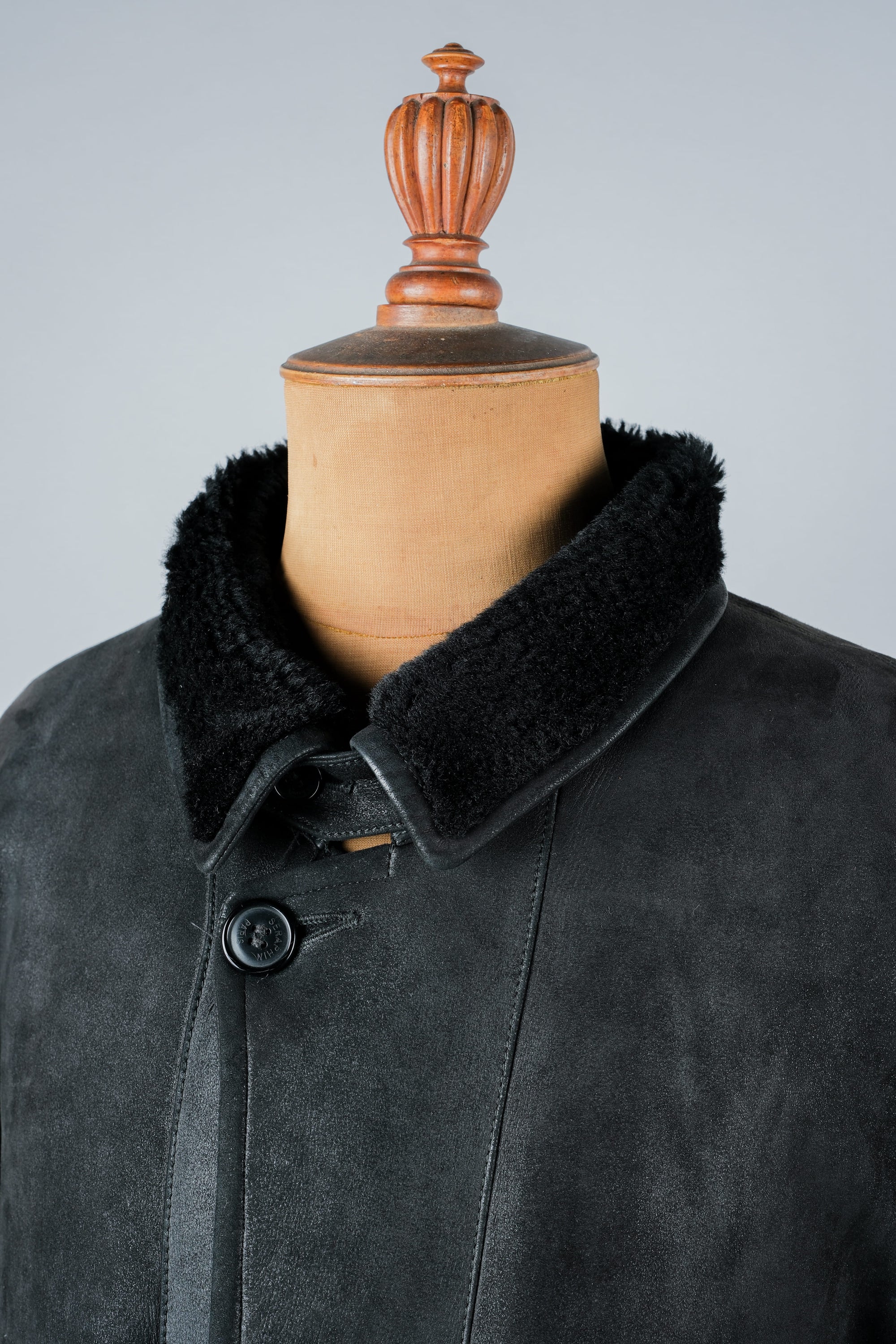 ［~90's］Old SERAPHIN Black Leather Mouton Half Coat Size.54
