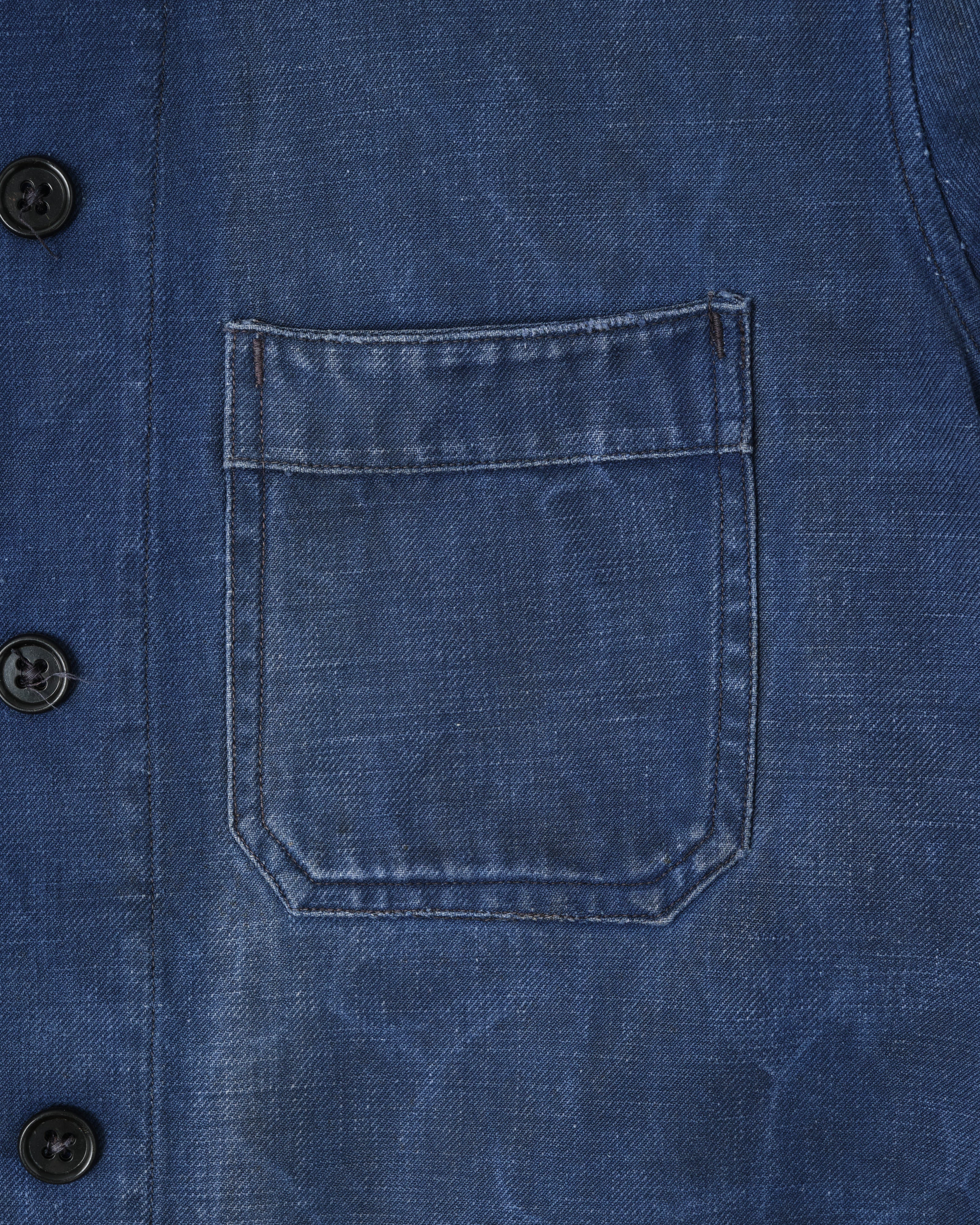 [~50's] French Vintage Blue Cotton Twill Double Breasted Work Jacket