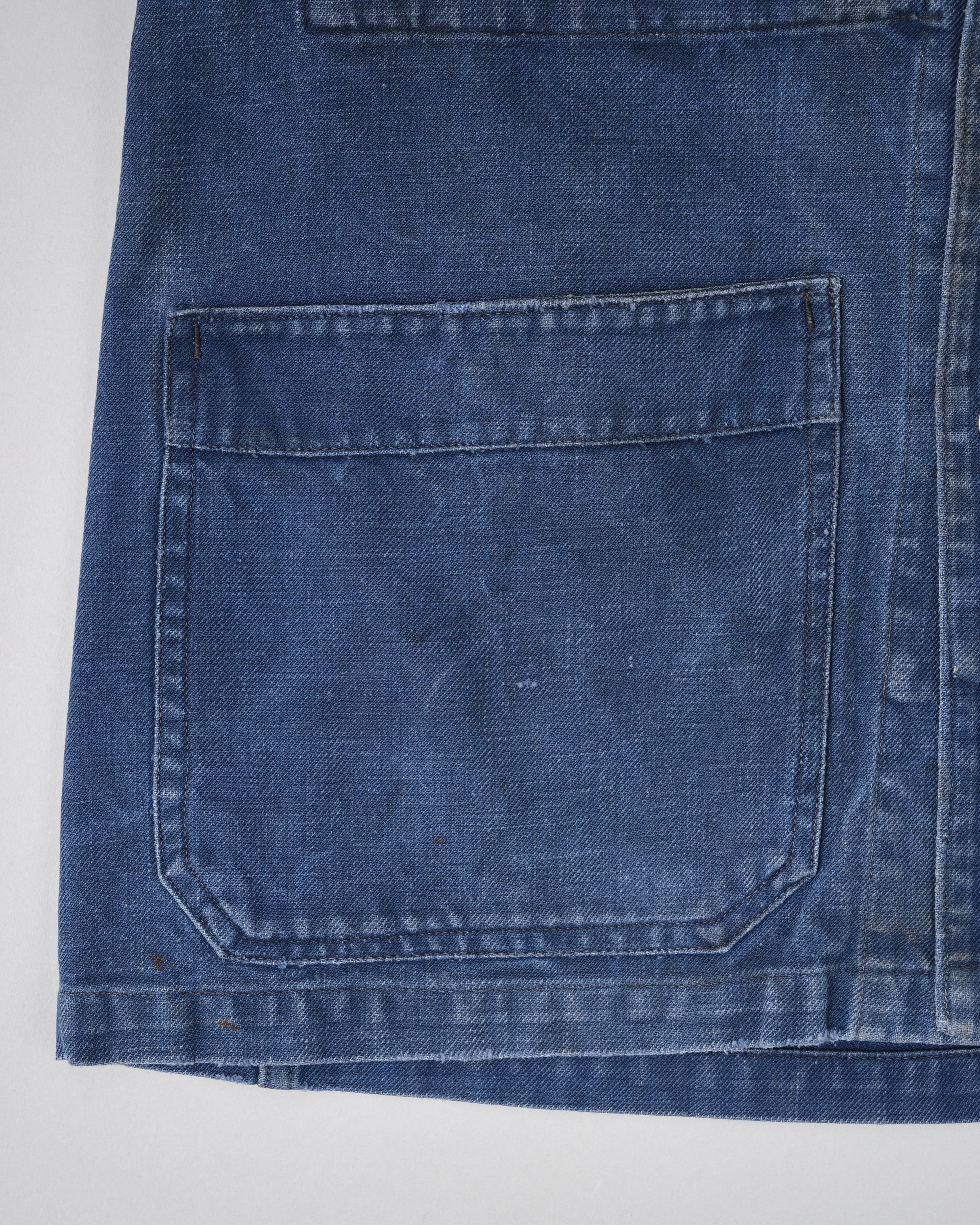 [~50's] French Vintage Blue Cotton Twill Double Breasted Work Jacket