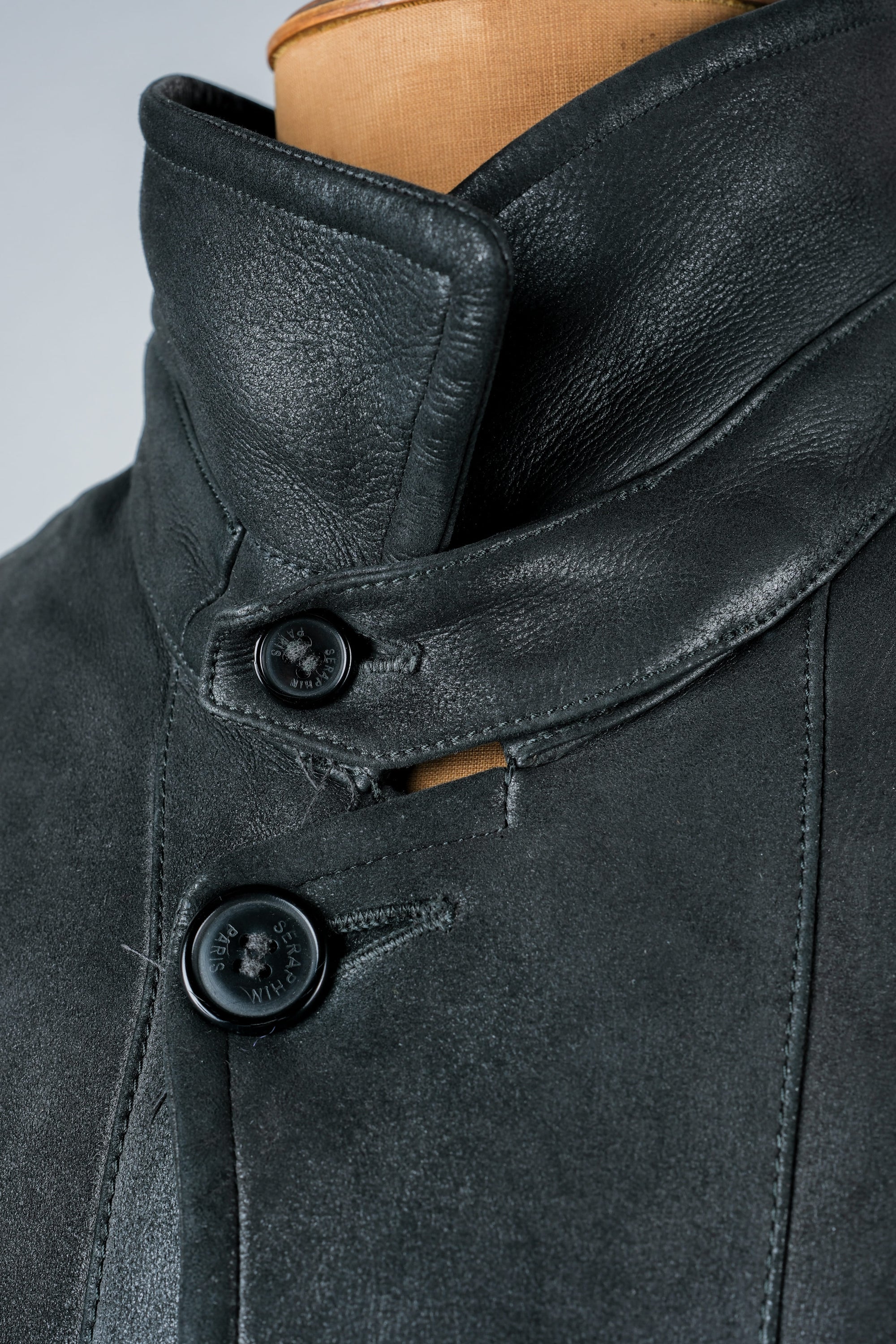 ［~90's］Old SERAPHIN Black Leather Mouton Half Coat Size.54