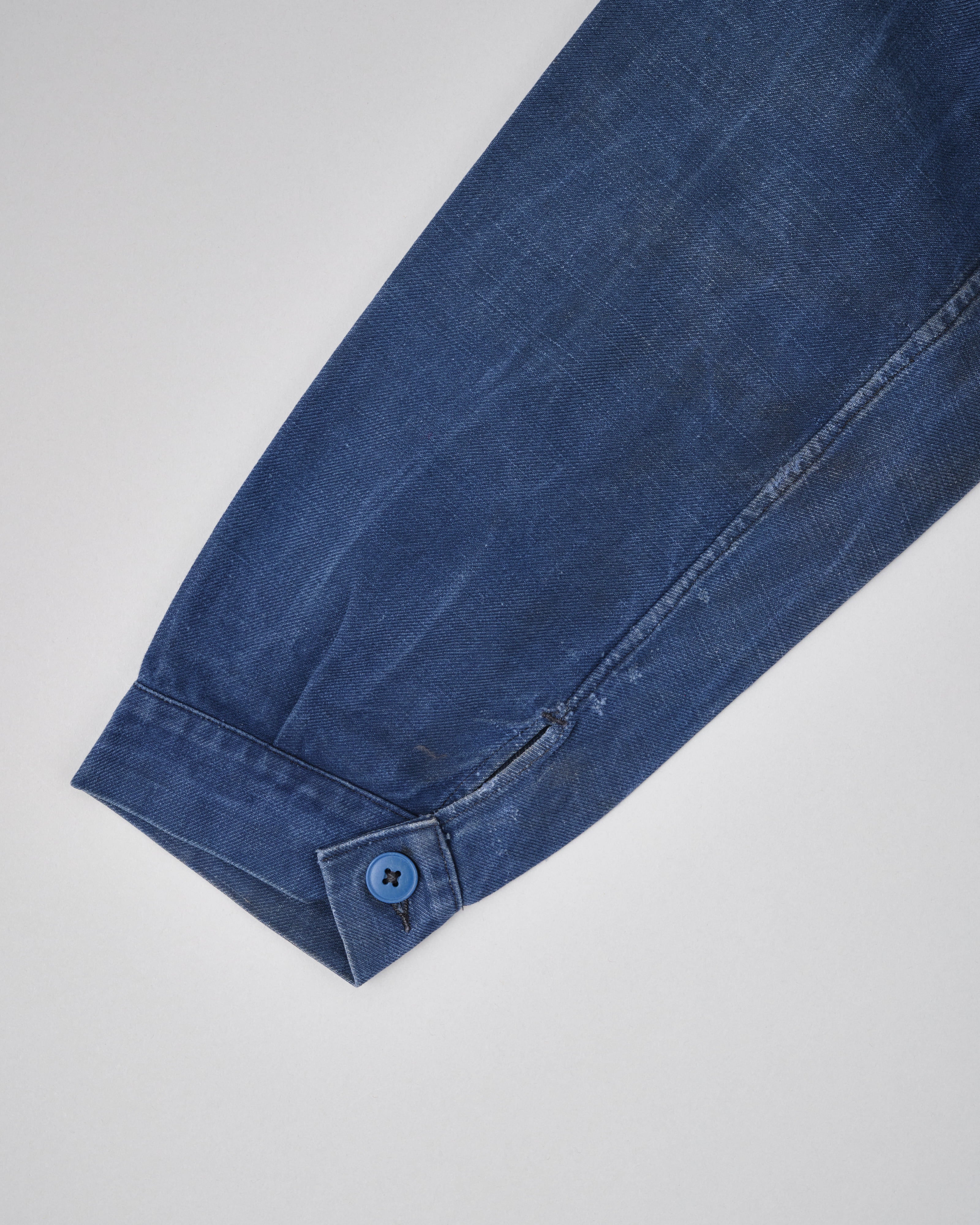 [~50's] French Vintage Blue Cotton Twill Double Breasted Work Jacket