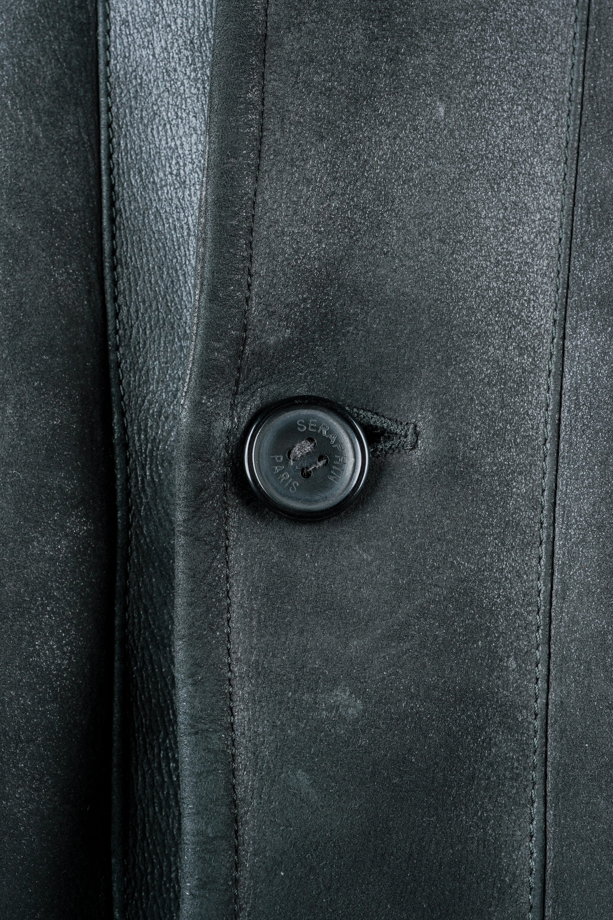 ［~90's］Old SERAPHIN Black Leather Mouton Half Coat Size.54