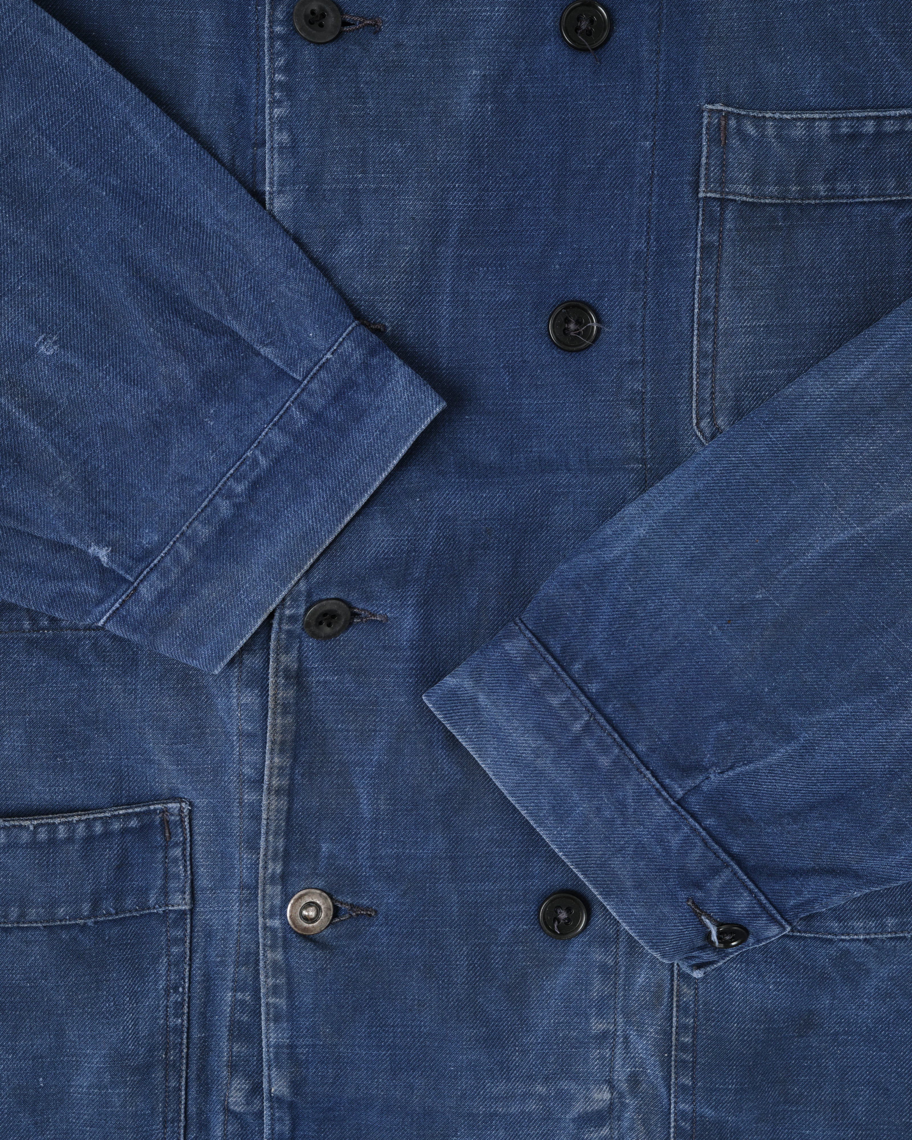 [~50's] French Vintage Blue Cotton Twill Double Breasted Work Jacket