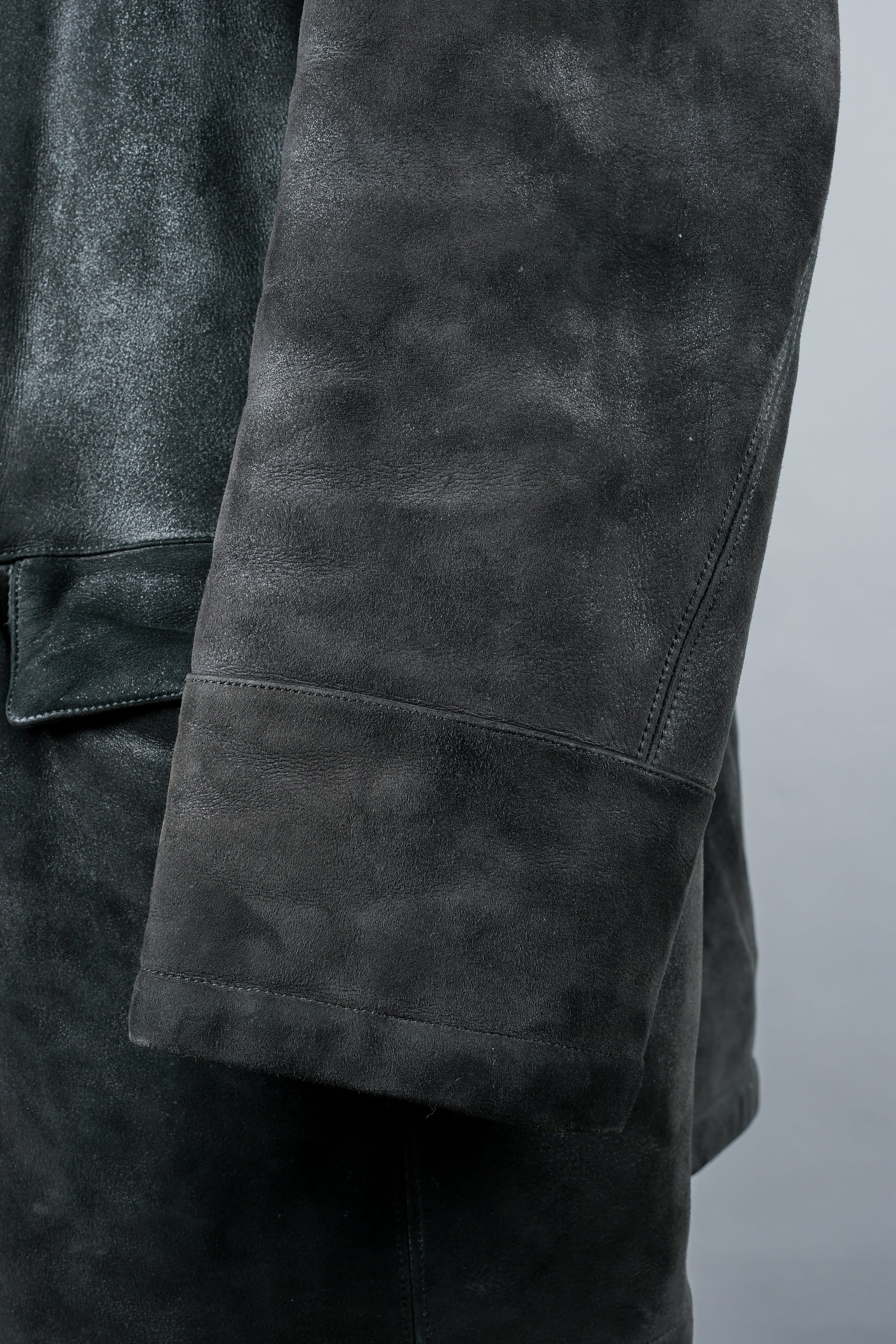 ［~90's］Old SERAPHIN Black Leather Mouton Half Coat Size.54