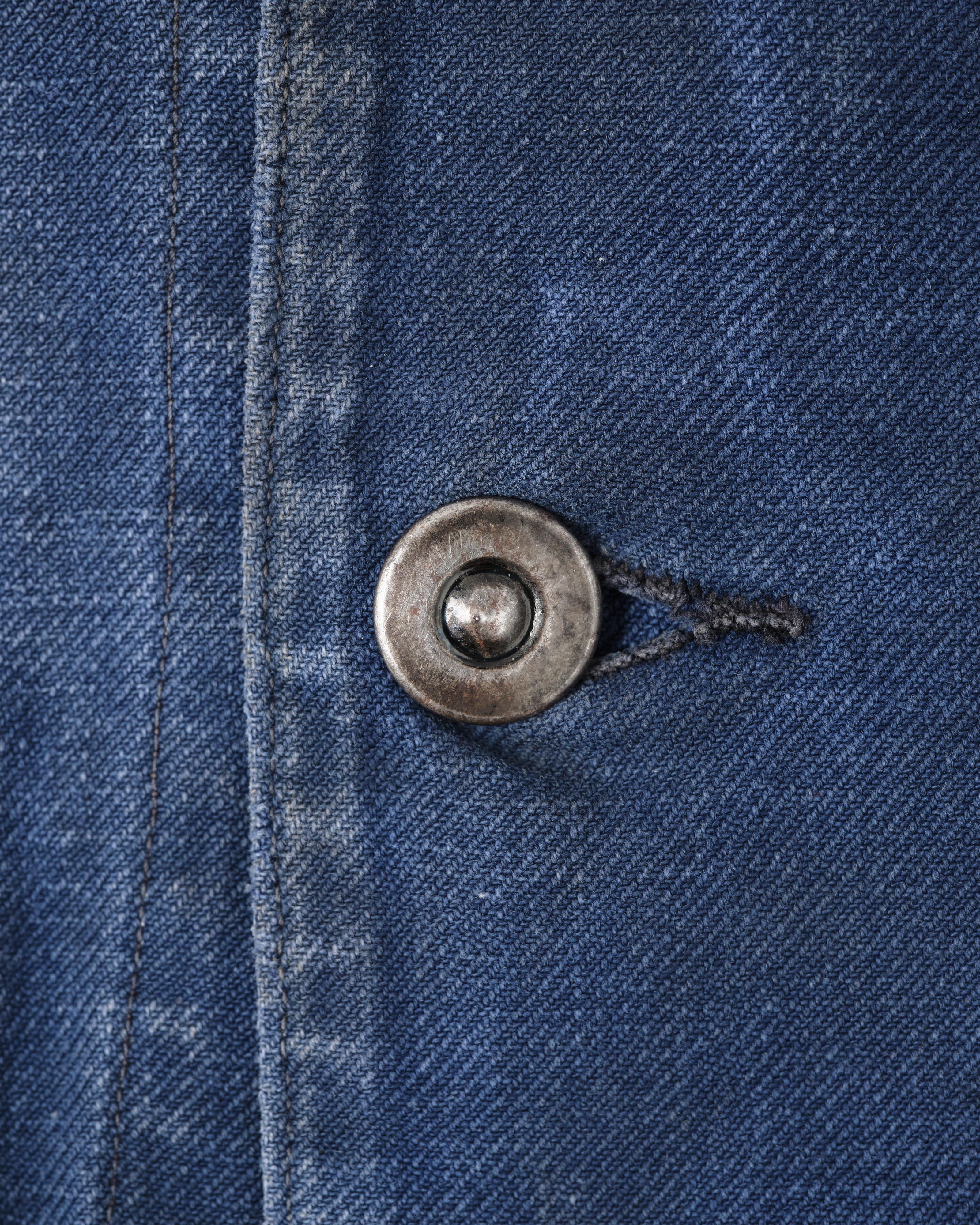 [~50's] French Vintage Blue Cotton Twill Double Breasted Work Jacket