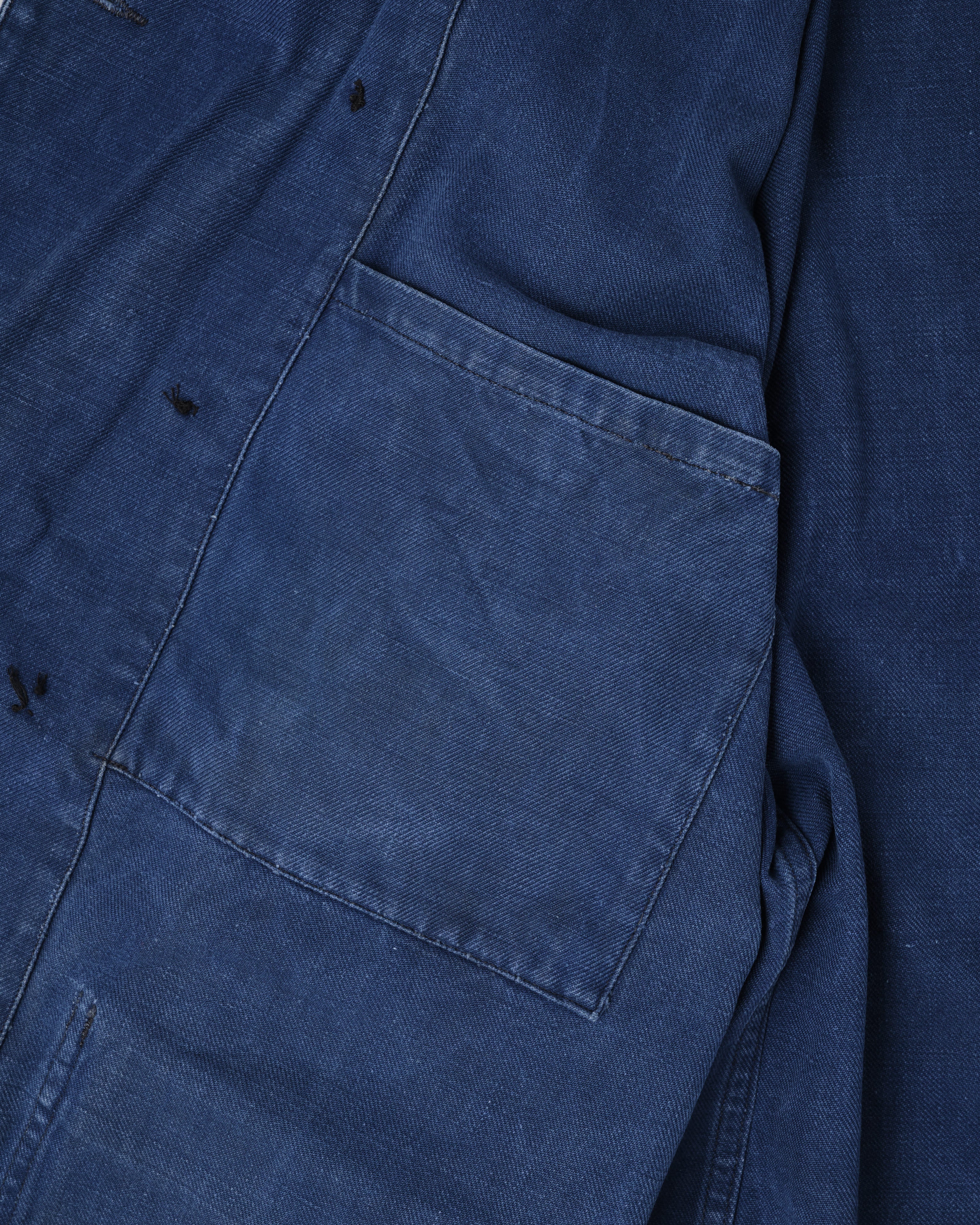 [~50's] French Vintage Blue Cotton Twill Double Breasted Work Jacket